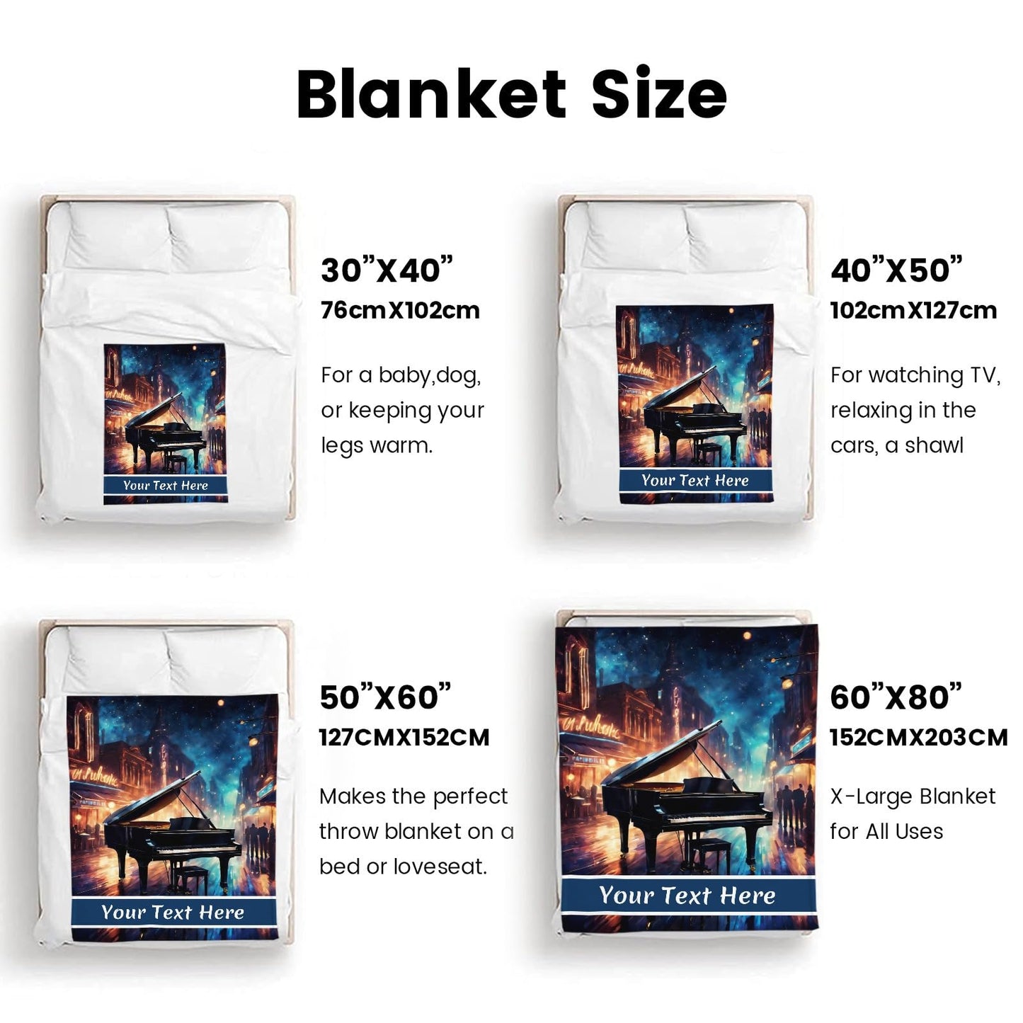 CUSPILO Piano Blankets, Personalized Music Throw Blanket for Couch Sofa Bed Room Decor Fuzzy Blanket Throw, 30 x 40 Inches
