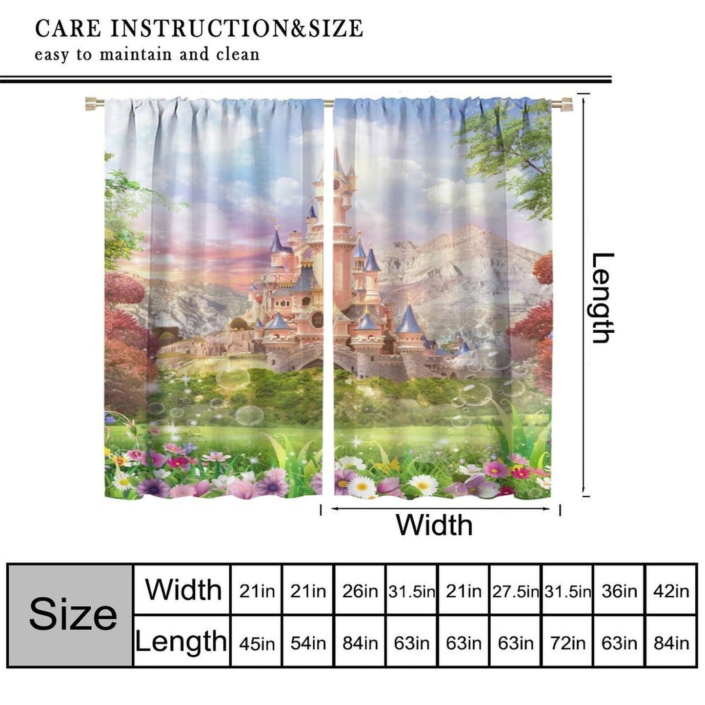 Pink Castle Curtains For Children Romantic Fairy Tale World One Garden Floral Castle Pattern Rod Pocket Window Drapes For Kids Girls Boys Bedroom Living Room 2 Panels Set 41x 45 in （No Blackout）