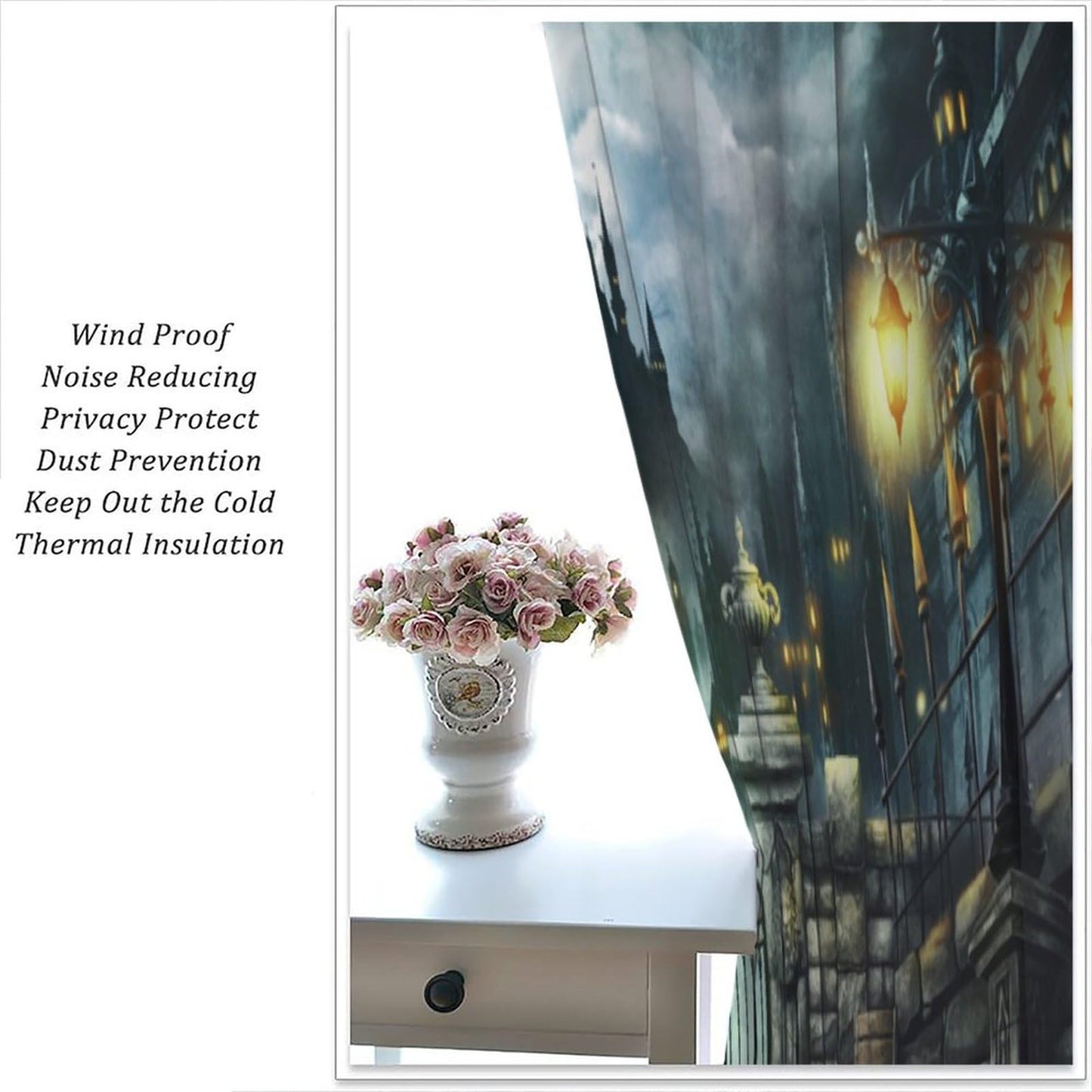 HZOHNAGO Castle Curtain Halloween Gothic Pattern Print Decor Rod Pocket Window Drapes for Bedroom Living Room 42x45in