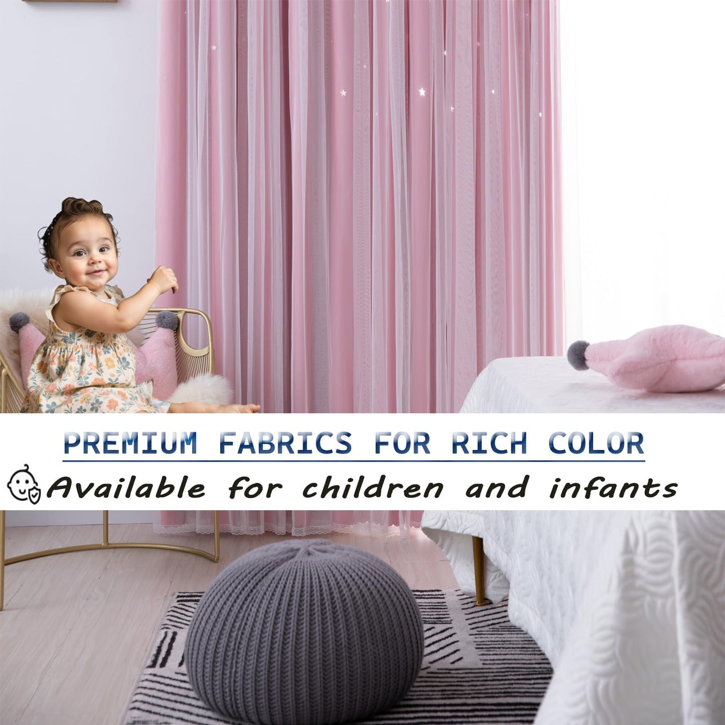 Cute Star Blackout Curtains for Girls Bedroom, Princess Curtains, W40X L63