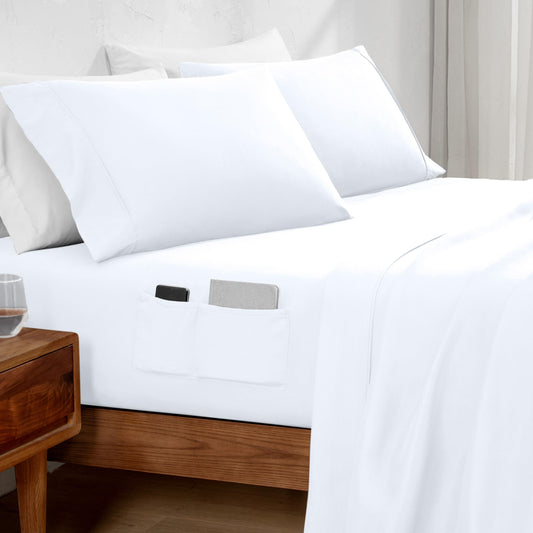 Bare Home Full Sheet Set Storage Pocket - 1800 Ultra-Soft Microfiber Bed Sheets - Double Brushed - Deep Pocket - Bedding Sheets & Pillowcases (Full, White)