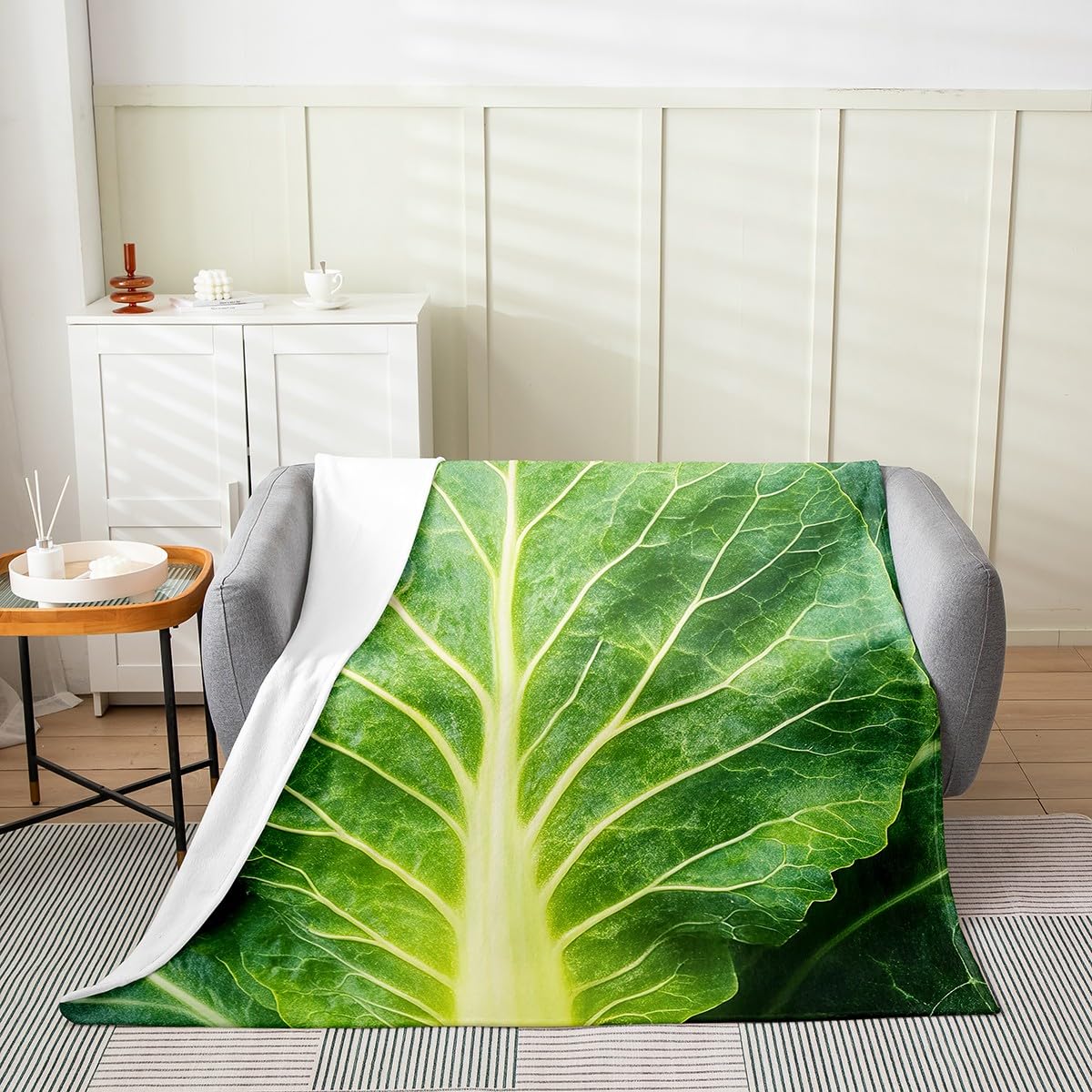 Erosebridal Vegetable Blanket for Adult,Green Lettuce Throw Blanket Twin 60x80 Inch,Cabbage Fleece Blanket,3D Food Themed Flannel Blanket for Home Room Decor