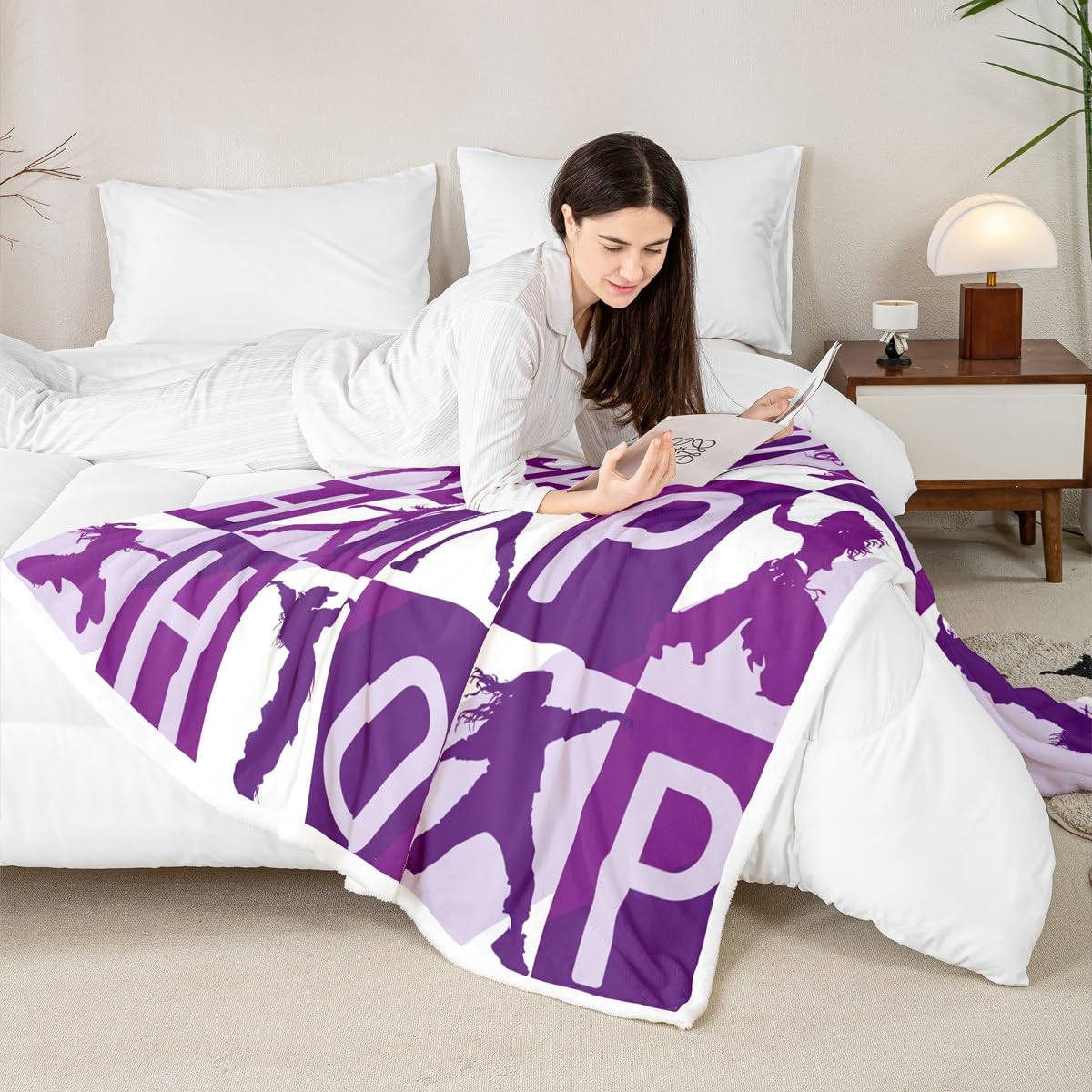 Feelyou Hip Hop Style Throw - Street Dance Fleece Sherpa Blanket for Couch, Chair, Sofa - Warm Plush Throw 50"x60" - Purple Design - Room Decor - Youth