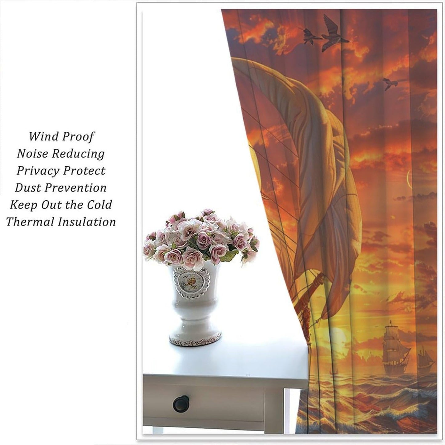 TOWINSFB Fine Sailboat Ship Ocean Blackout Curtains for Living Room Bedroom, Nature Landscape Window Curtains Rod Pocket Thermal Insulated Window Drapes, 2 Panels, Each 21" W x 63" L