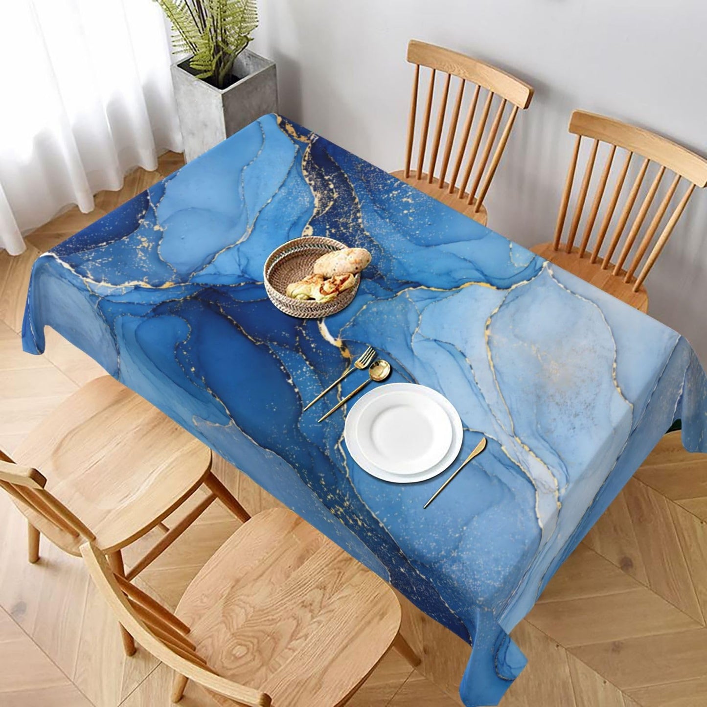 KUOAICY Abstract Blue Golden Marble Rectangle Tablecloths Table Cover Washable Tablecloth for Kitchen Dining Party 60 X 90 Inch