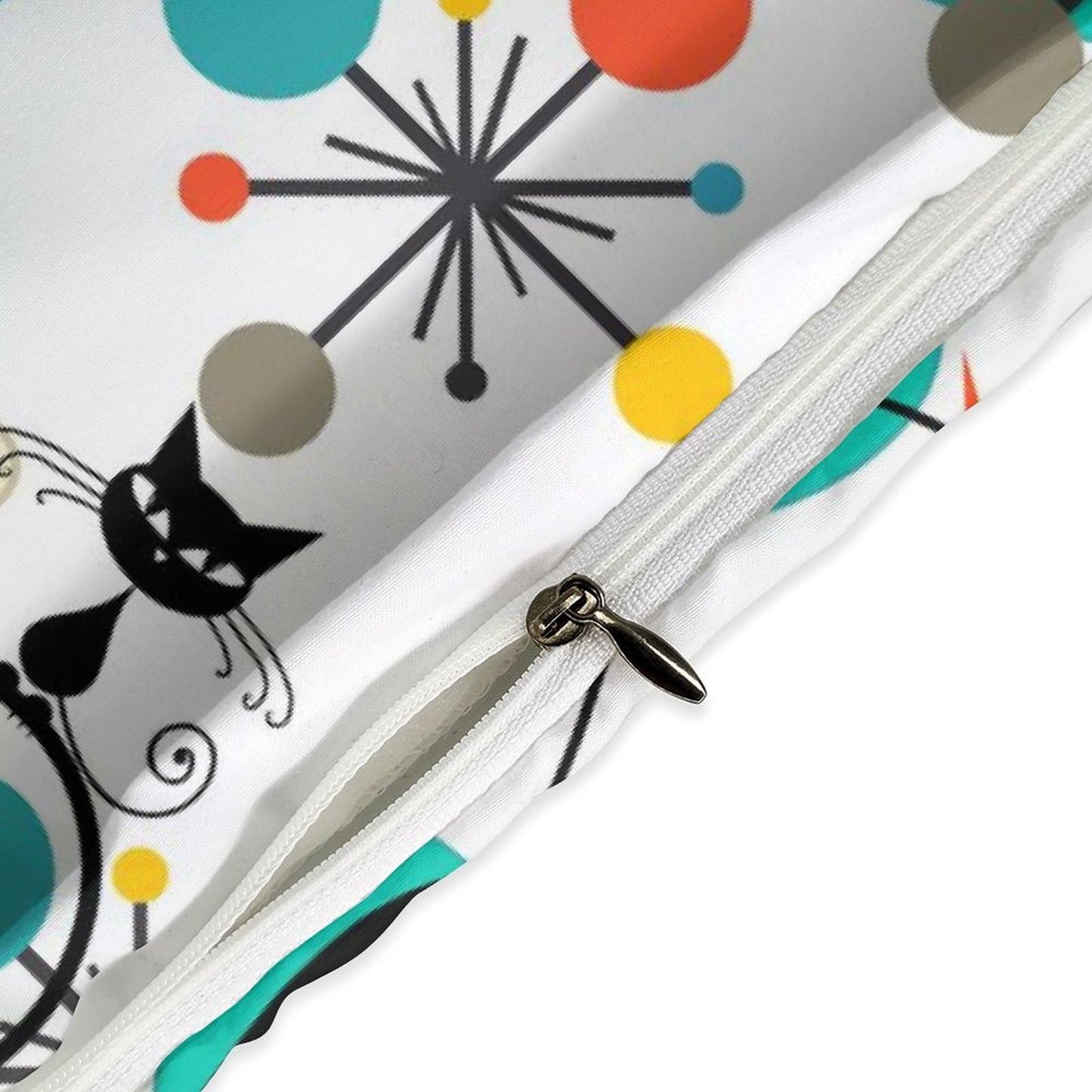 Lnepty Mid Century Cat Bedding Set,Retro Black Cat Atomic Diamond Star Abstract Geometric Minimalist Simple Modern Comforter Set with Pillowcase for Bedroom Bed Decor，Twin 86"x70"