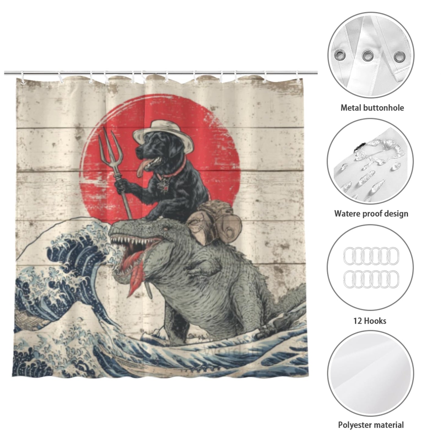 Wordatu Cute Black Labrador Dog Shower Curtain for Bathroom Decor Ocean Funny Animal and Child Fabric Waterproof Polyester 12 Hooks 72x72 Inches