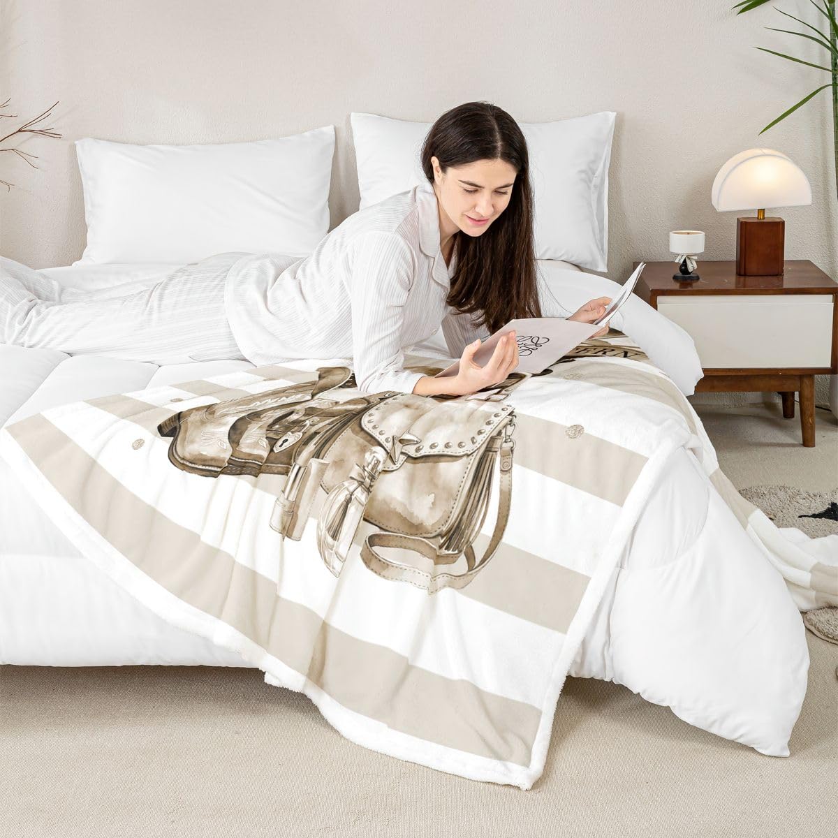 Feelyou Book Throw Blanket Grey White Soft Fleece Sherpa Cozy Fuzzy Plush Warm Stripes Fuzzy Plush Throw Western Decor Baby 30"x40" Perfume for Bed Couch Living Room