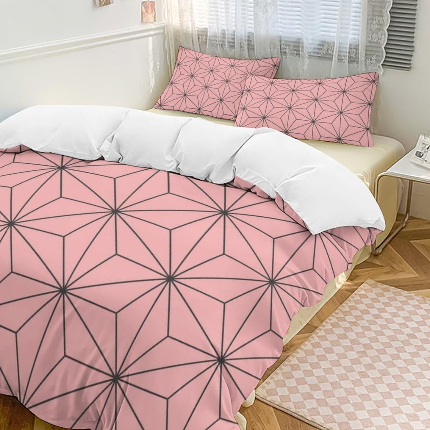 INFLAG Anime Bedding Set, 3-Piece Anime Duvet Cover Full Size Ultra Soft Breathable 3D Printed Microfiber Comforter Cover, Cartoon Quilt Cover with 2 Pillowcases (Full,Pink)