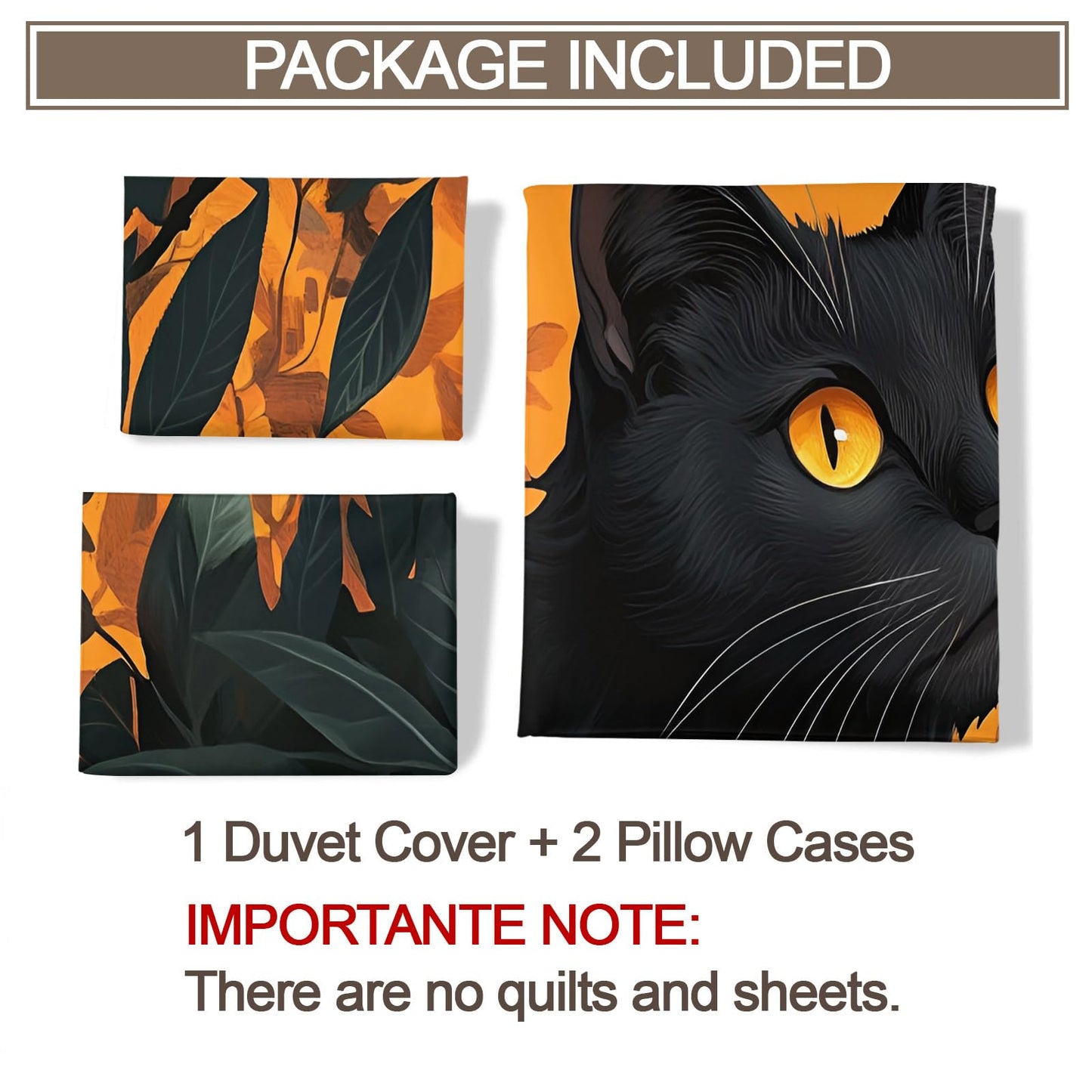 PAISUOQ Black Cat Print Duvet Cover Full, Green Leaves Bedding, Cartoon Kids Comforter Cover with 2 Pillow Cases, 3 Pieces with Zipper & Ties, Bedroom Decor & Gifts