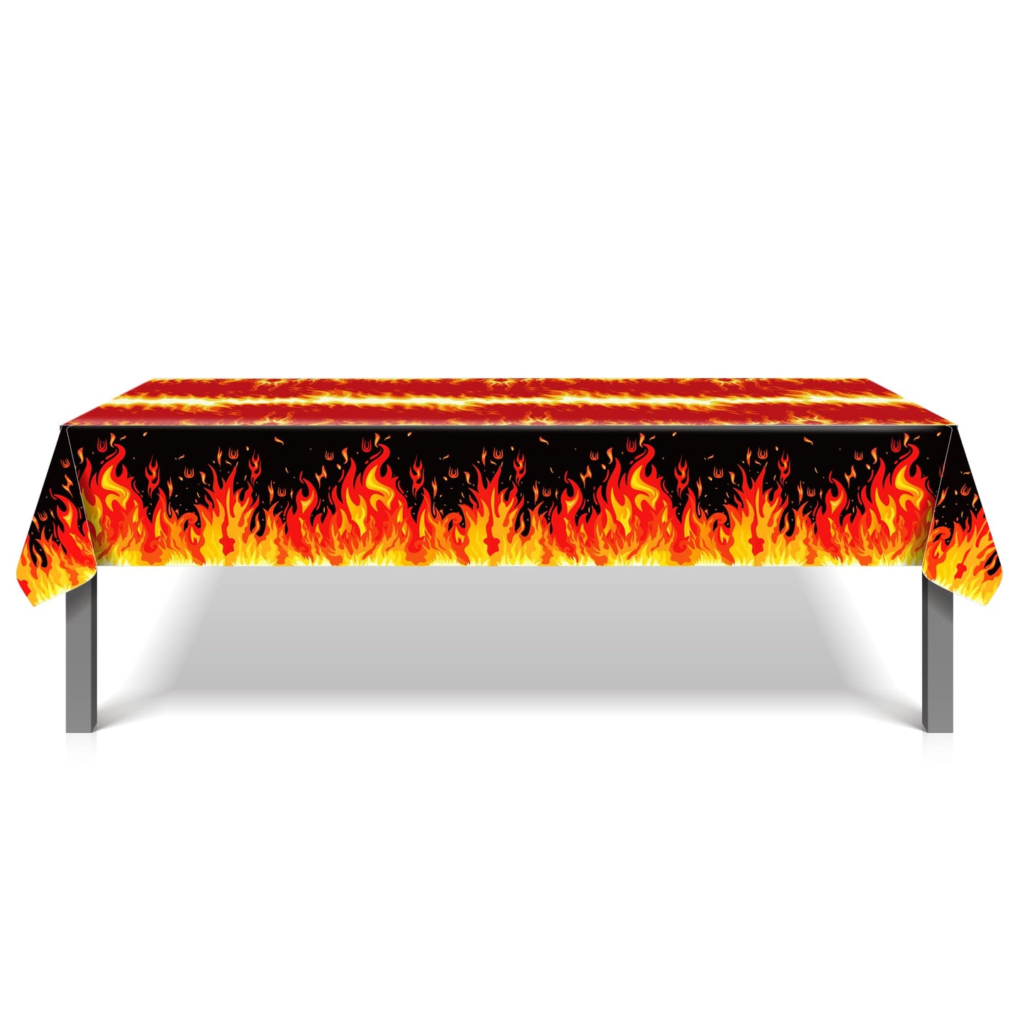 CC HOME 1Pc Fire Party Plastic Tablecloth 54 x 87 Inch Long Table Cover, Flame Party Tablecover for Fire Fighting Theme Kids Baby Shower Birthday Dinner Picnic Kitchen Event