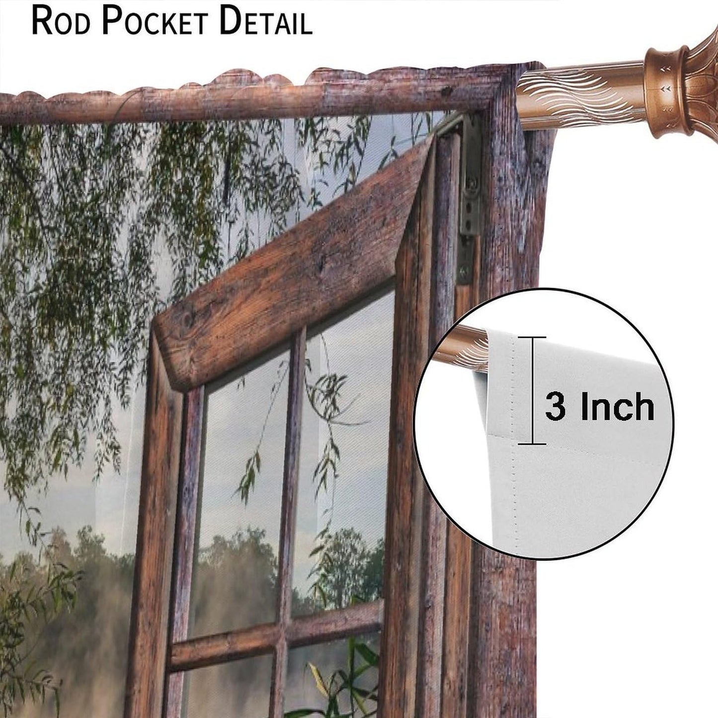Landscape Scenery Brown Wooden Curtains, Forest Trees Nature Scenery Print Pattern Window Drapes, for Bedroom Living Room 42" W X 45" L (Decorative)