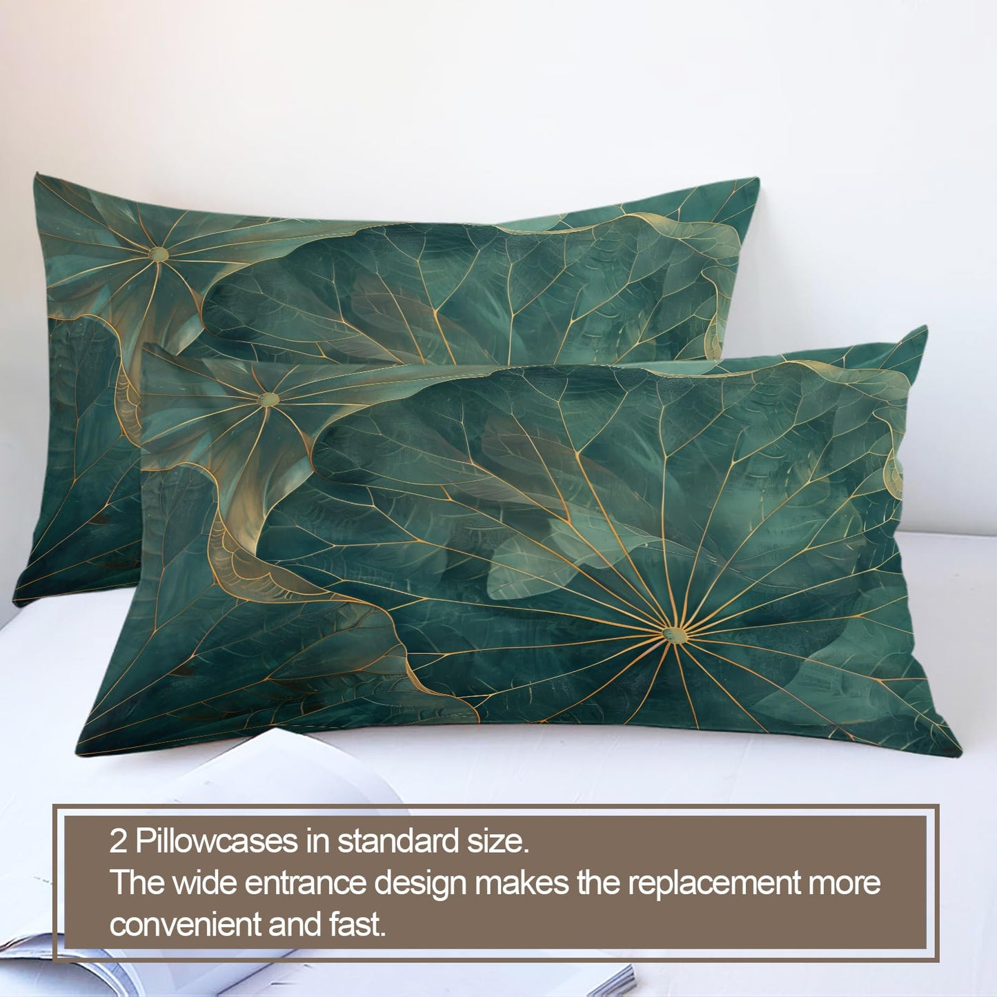 ZAMODE Lotus Leaf Duvet Cover Oversized King Size, Natural Botanical Leaves Comforter Cover 120" x 98", Green Plant Bedding Set with 2 Pillowcases