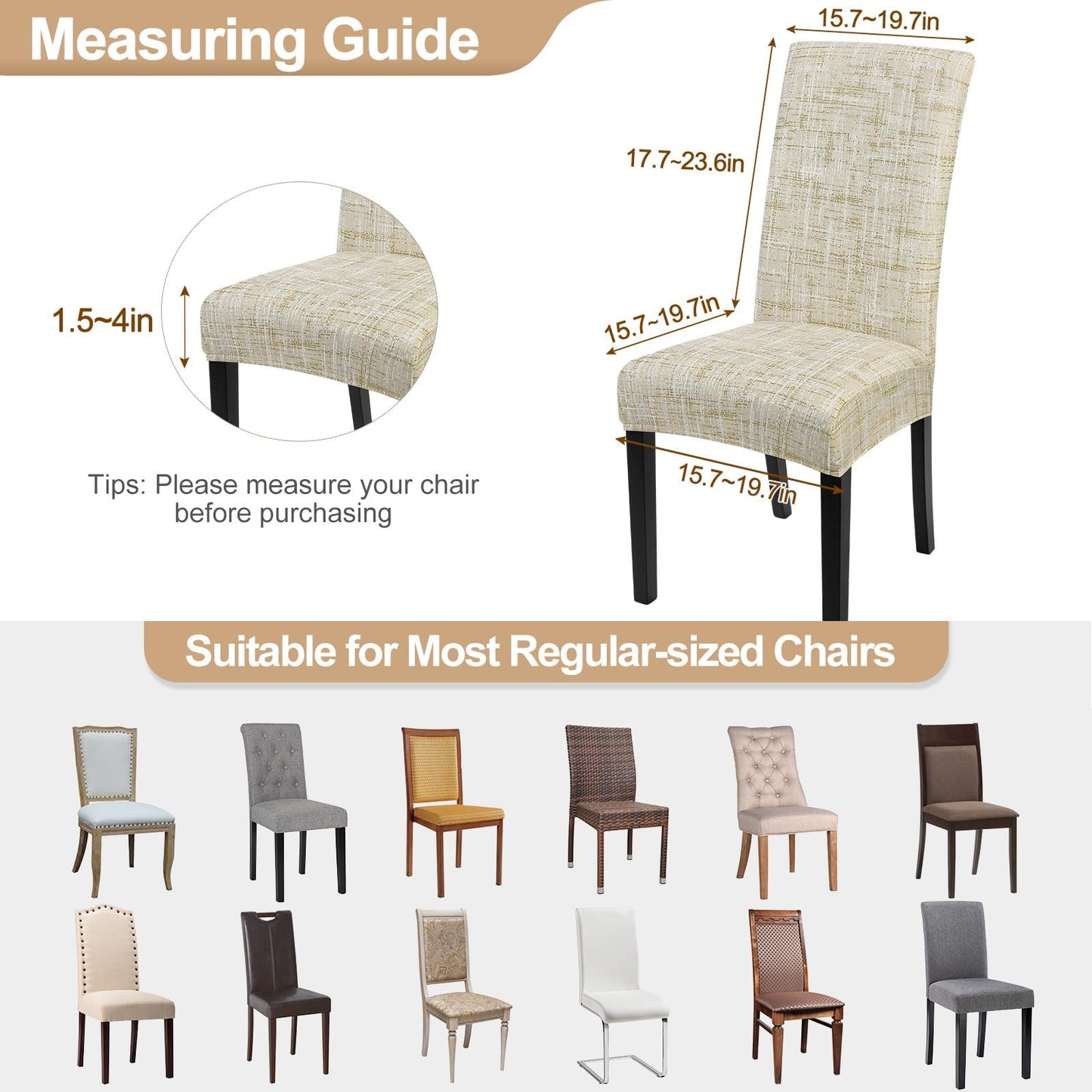 SearchI Dining Room Chair Covers Set of 4, Stretch Printed Parsons Chair Slipcovers Removable Washable Kitchen Chair Protector Cover for Dining Room, Hotel, Ceremony (Flaxen Print)