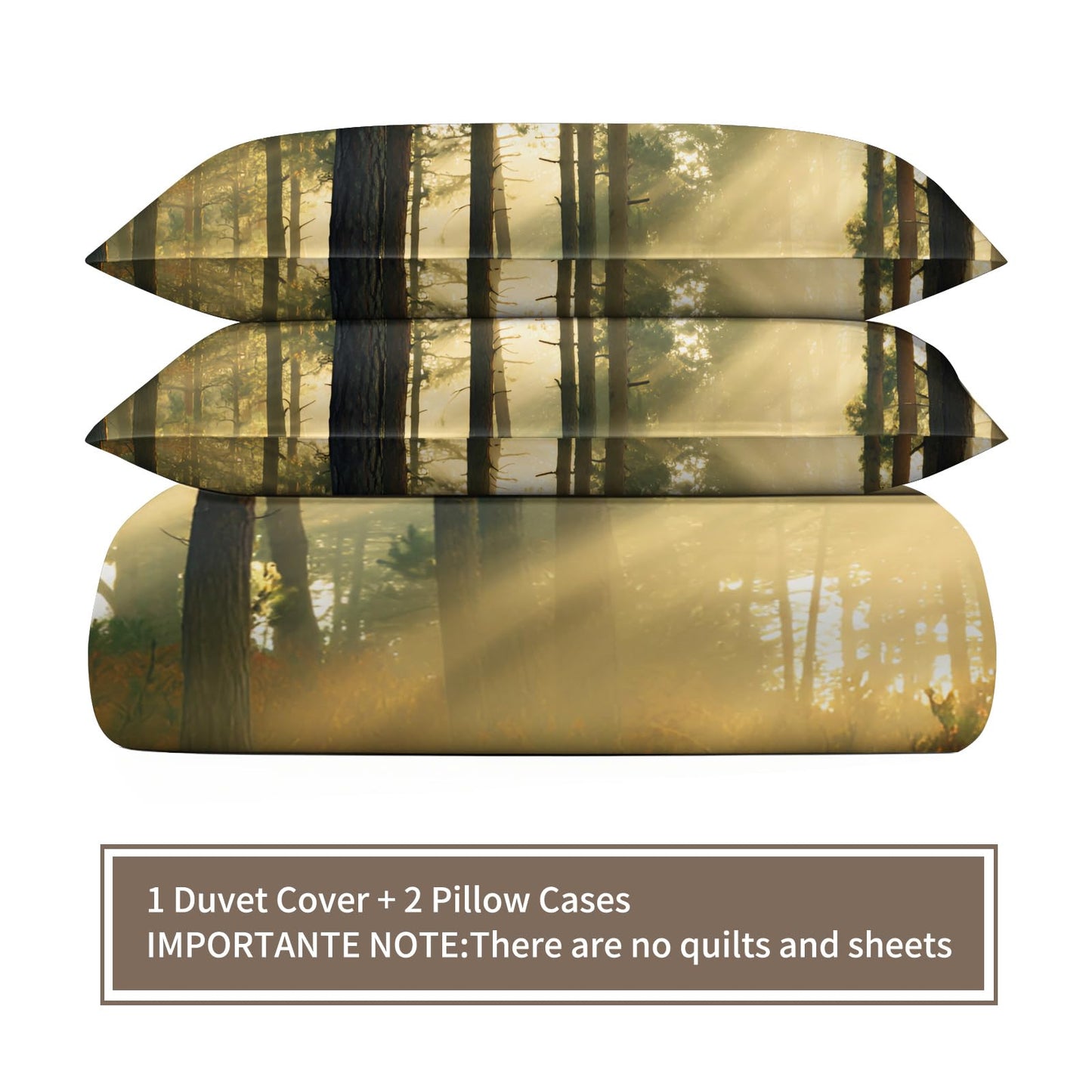 Forest Comforter Cover Full Size 80" x 90", Sunshine Forest Duvet Cover, Natural Woodland Tree Bedding Set with 2 Pillowcases