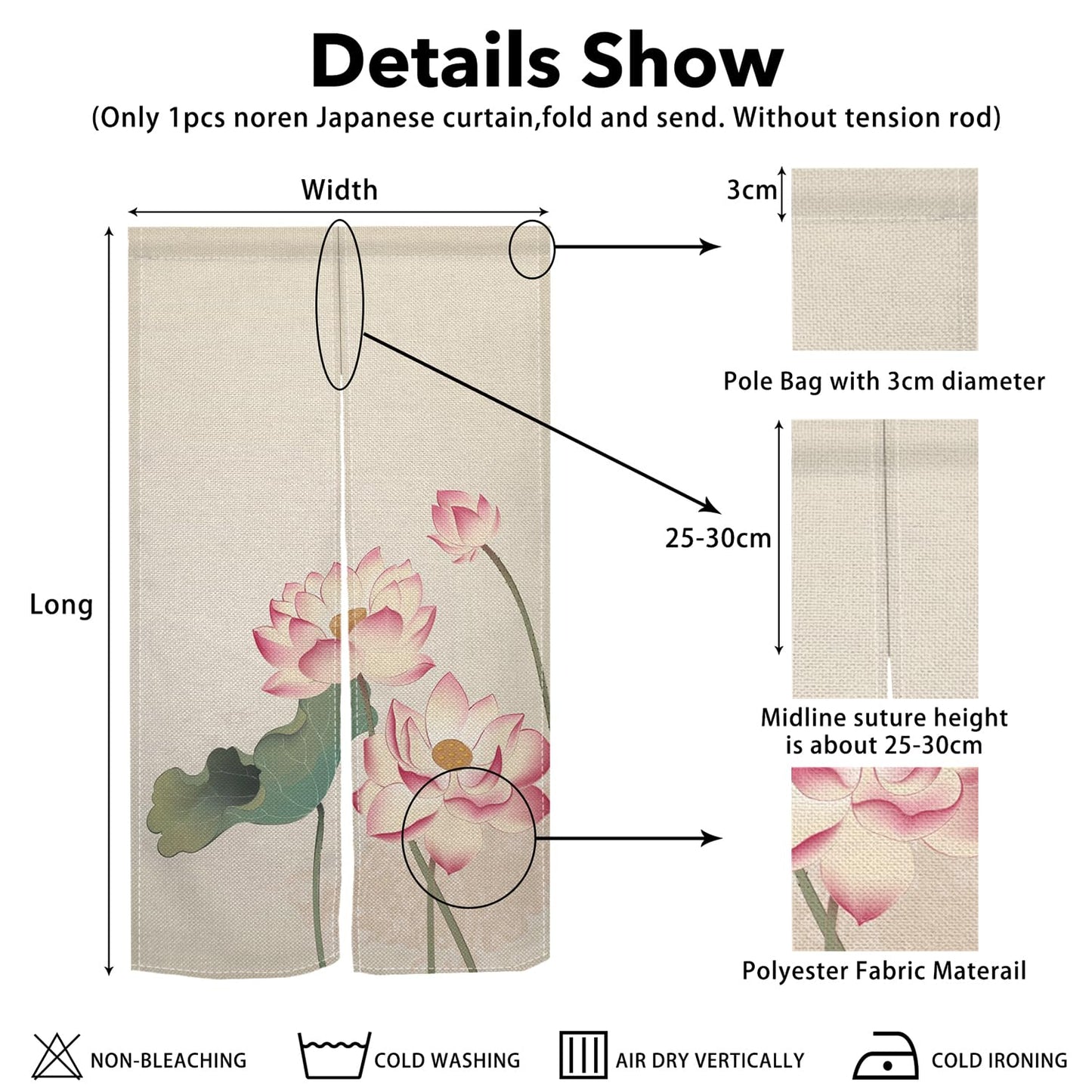 Leowefowa Long Style Noren Japanese Doorway Curtain Traditional Lotus Printed Window Treatment Fengshui Door Curatin Tapestry for Hanging Room Divider Curtains Kitchen Door Home Decor, 33.5"x 70.9"