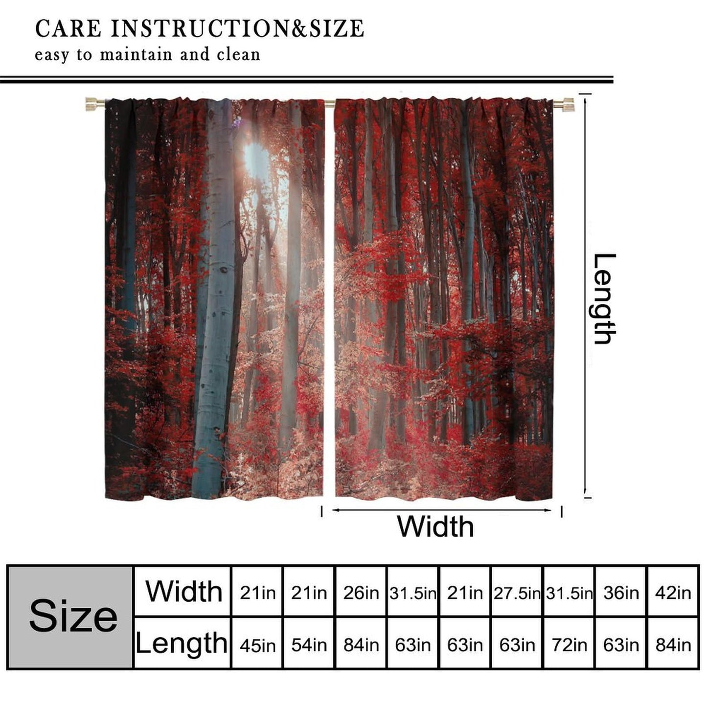 ICMOLYYENLO Natural Landscape Blackout Curtains, Forest Sunset Maple Leaf Lawn Woodland Pattern Printed Curtains for Bedroom Living Room Insulation Curtains 42x44 Inches