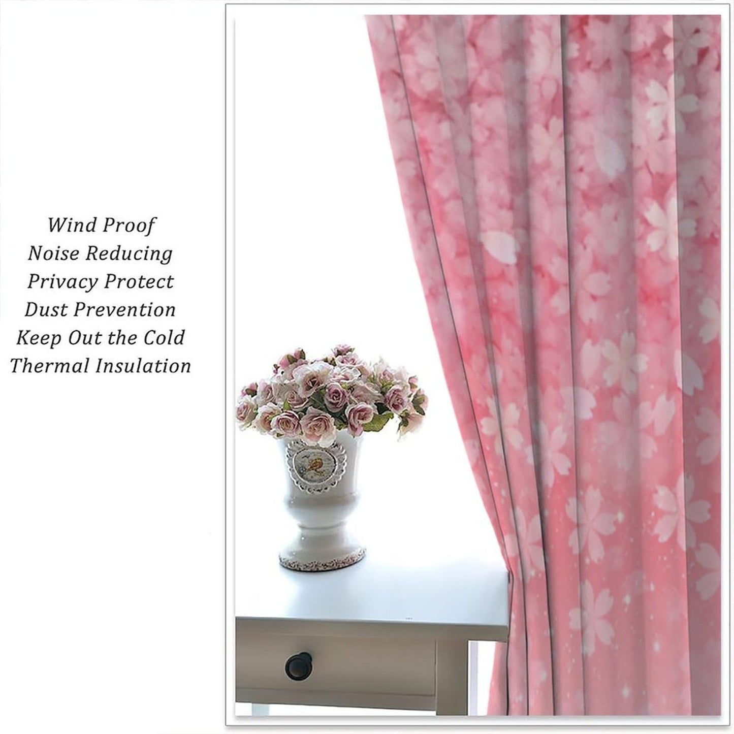 Mchenxin Spring Cherry Blossom Curtains, Abstract Pink Galaxy Japanese Cherry Blossom Flower Print Window Treamtents for Girls Women Bedroom Living Room, 42x45in (No Blackout)