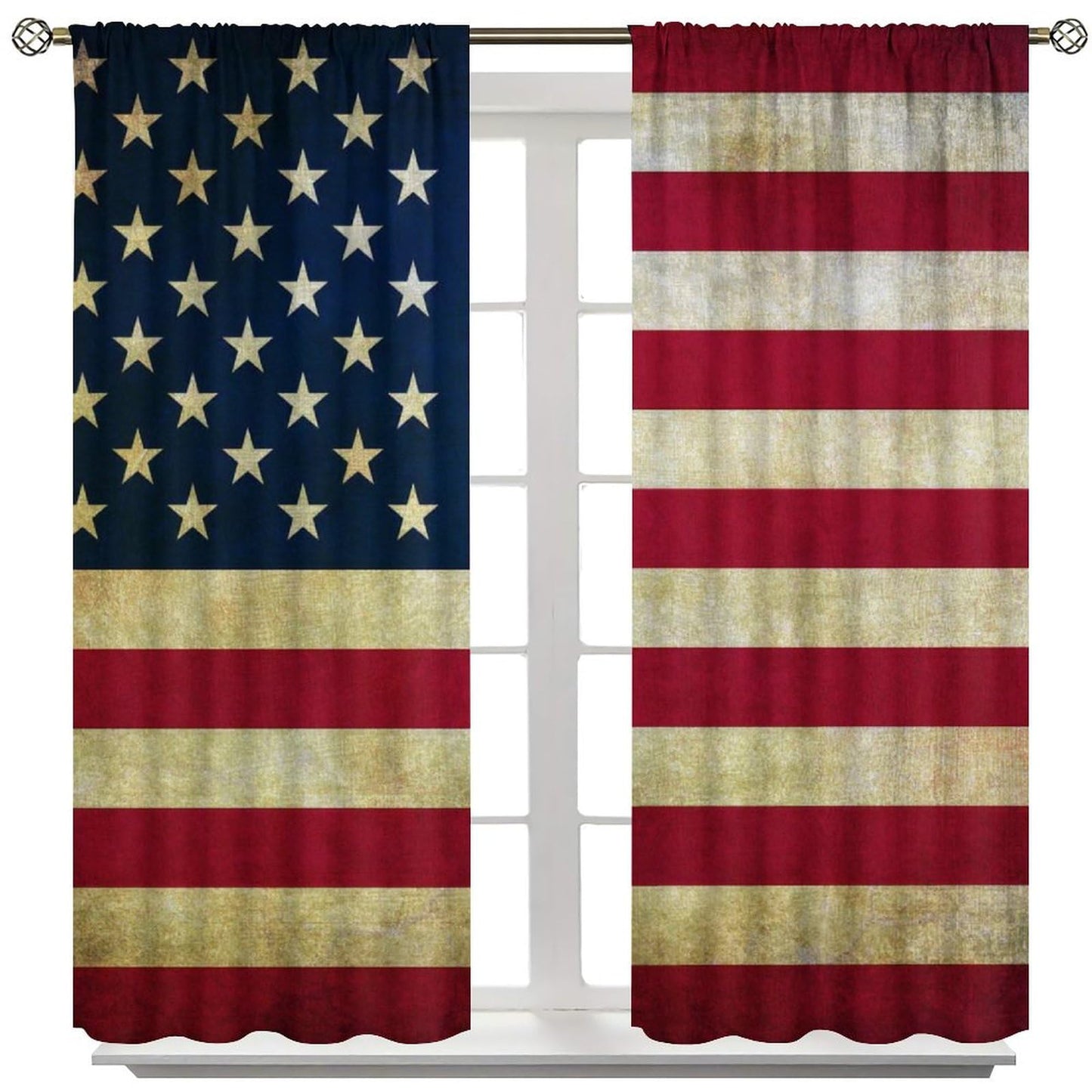 wlsgdsg Retro USA Flag Blackout Curtains for Man Cave, Vintage Old Yellowed American Patriotic Backdrop Window Treatments, Rod Pocket Drapes for Boys Teens Bedroom, 42x45in