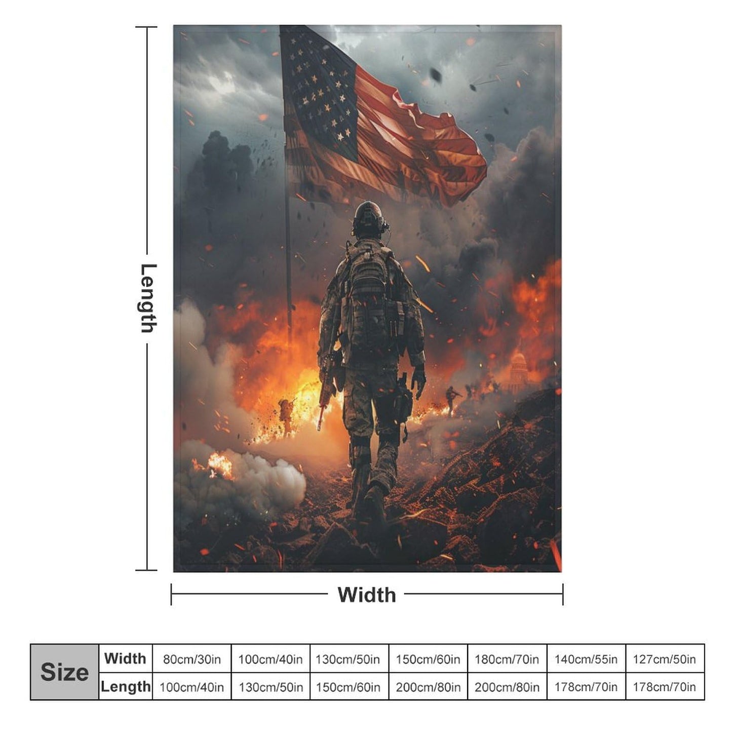 TOWINSFB American Flag Soldier Flannel Throw Blanket, Soft Lightweight Cozy Warm Vintage Military War Theme Blanket for Couch Bed Travel- 30"x40"