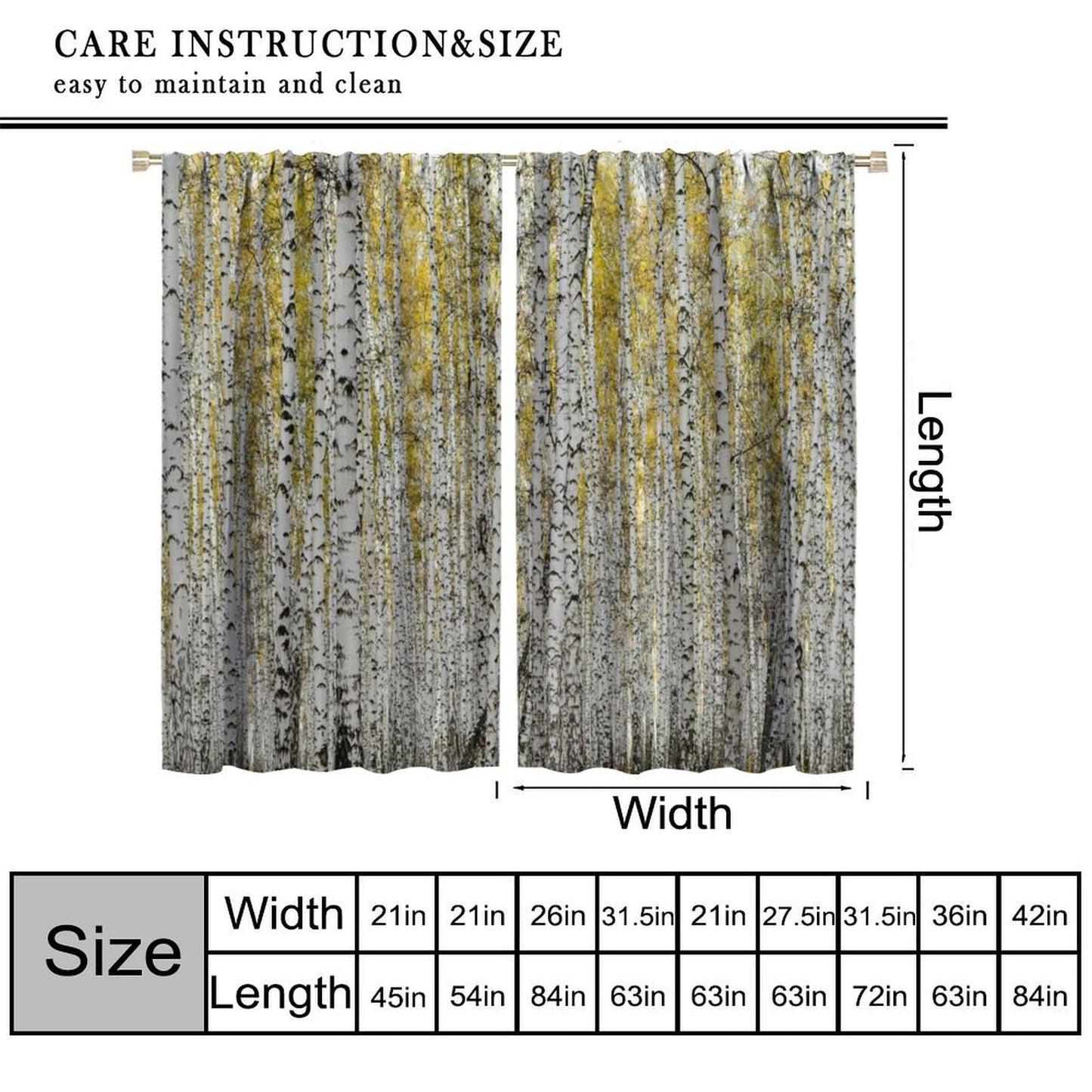 GoDazzling Fall Birch Trees Curtains, Autumn Maple Leaves Forest Wood Nature Scenery Landscape Rustic Farmhouse Window Drapes, for Living Room Bedroom 41" W X 45" L (No Blackout)