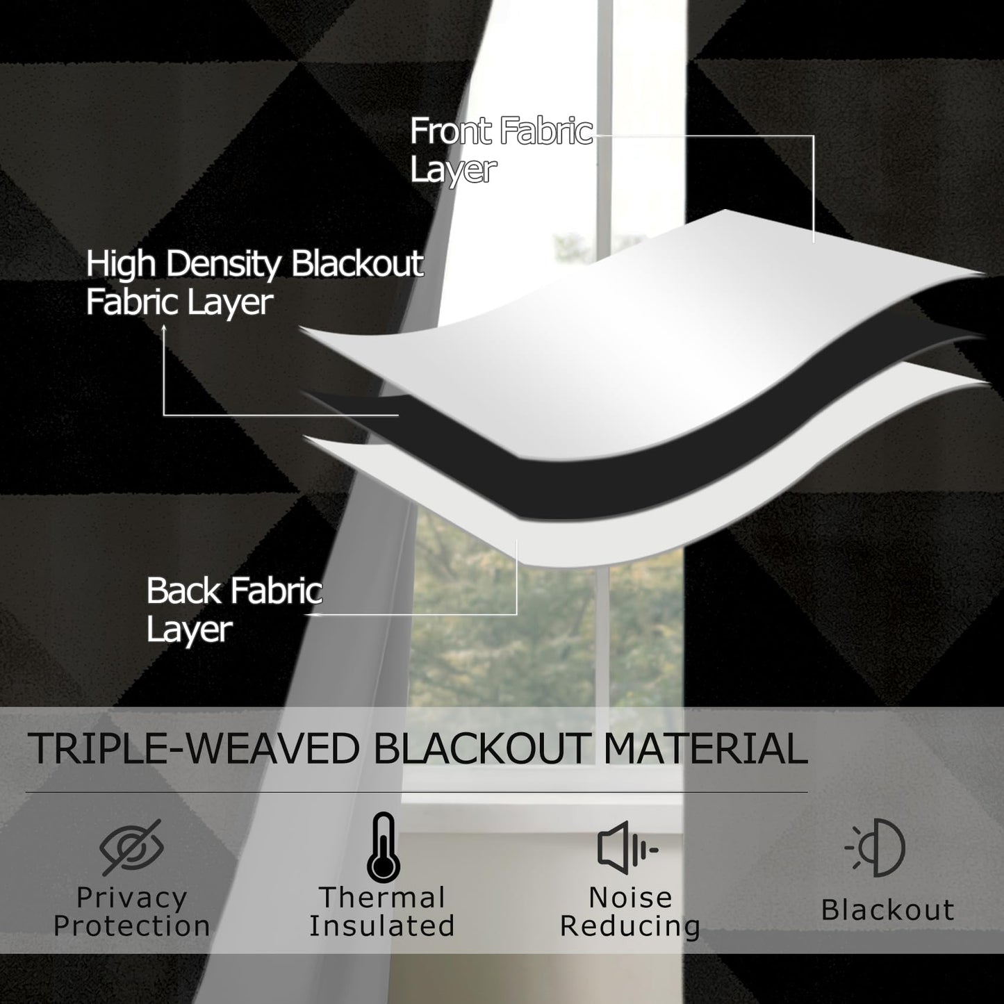 Solvivae Modern Blackout Curtains for Bedroom Living Room, Black Beige Retro Geometric Patterned Window Treatments, Room Darkening Thermal Insulated Grommet Drapes, 84 Inch Curtains 2 Panel Set
