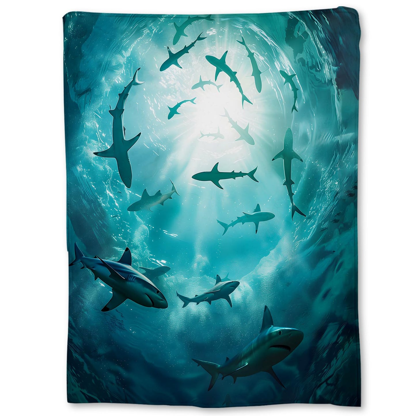 Ti Caldi Ocean Shark Blanket Gifts, Sunlight Rays Marine Wildlife Flannel Throw Blanket for Couch, Bed, Travel & Home Decor, Cozy Lightweight Fuzzy Warm Nautical Blankets for Women Kids Boys 60×50 in