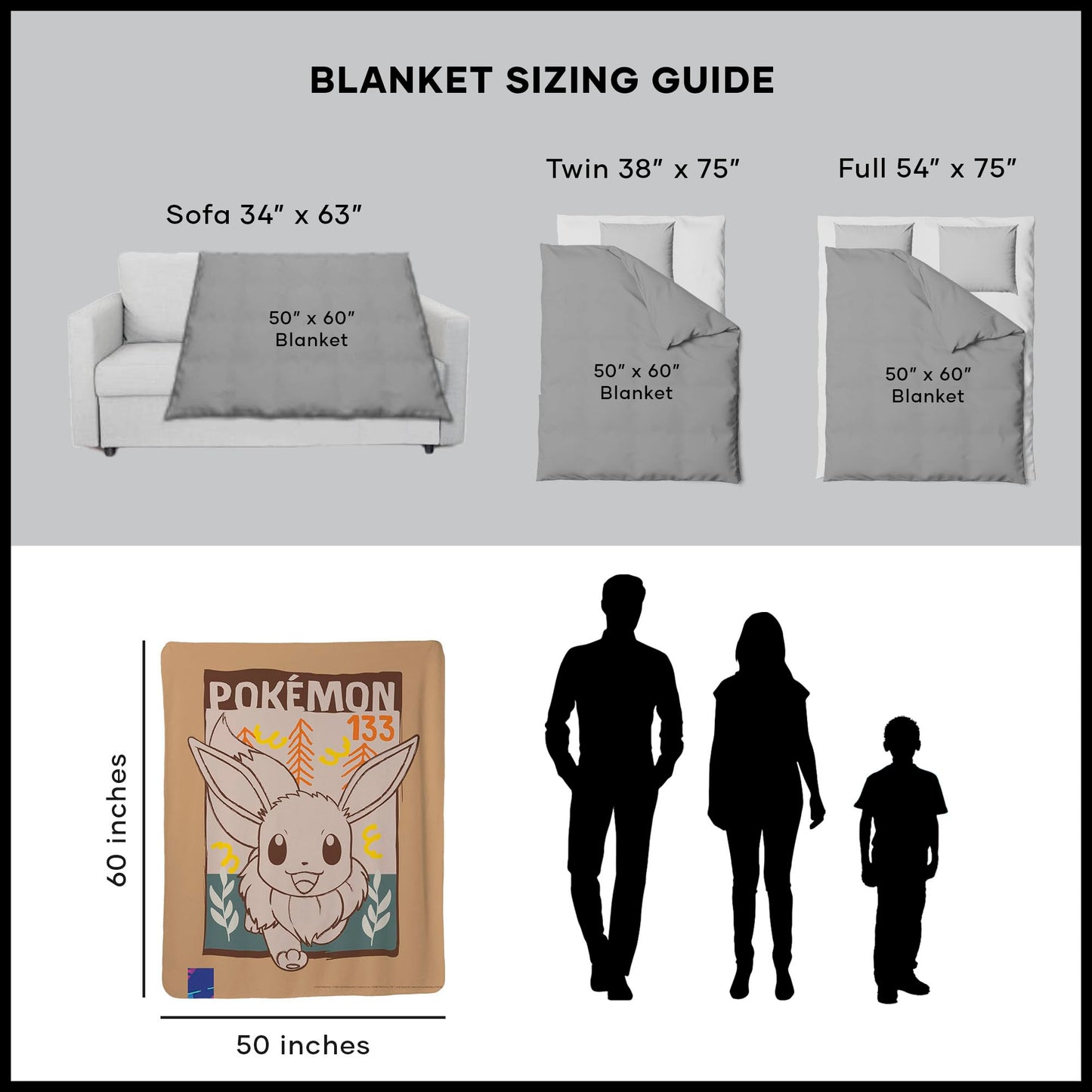 NORTHWEST Pokemon Mink Sherpa Throw Blanket, 50" x 60", Eevee in The Wild