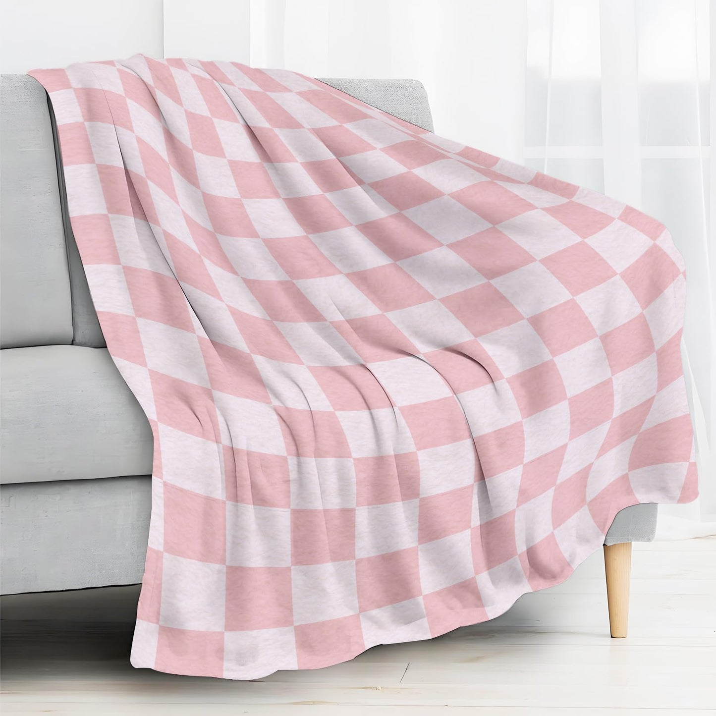 ANIOXCK Throw Blanket for Couch, 300GSM Warm Soft Cozy Flannel Blanket, Cute Blanket for All Seasons Bedroom Home Decor Gifts, Pink Cute Checkerboards 50x60 Inches