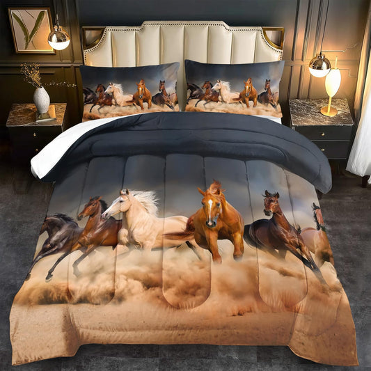 llyxsesty Western Horse Comforter Set King for Boys,Brown Western Cowboy Bedding Sets King Size, Farm Style Animal Horse Quilt for Boys, Southwestern Farmhouse Home Cowgirl Comforter Bedroom Decor