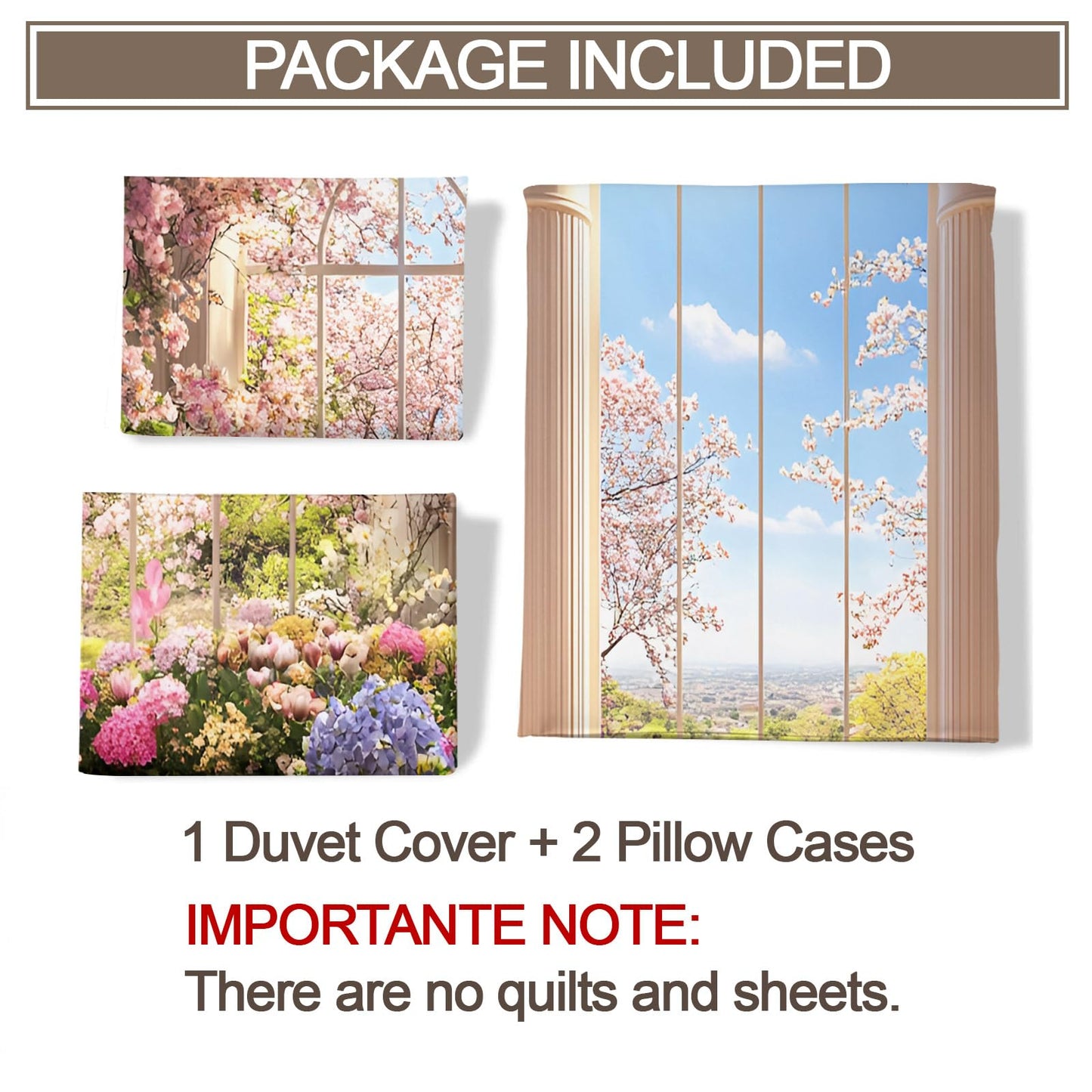 GKPLY Arched Garden Comforter Cover, Cherry Blossom Duvet Cover Set, Romantic Floral Bedding & Home Decor, Zipper & Ties, Elegant Palace Comforter Set & 2 Pillow Cases, California King