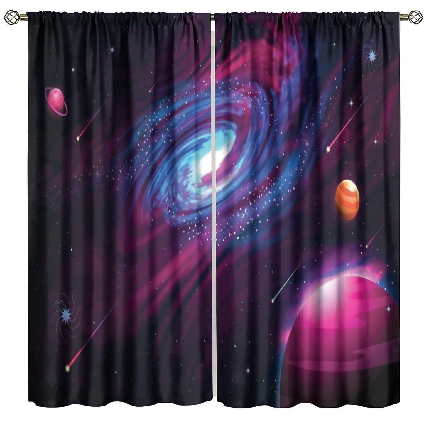 HZOHNAGO Galaxy Curtains Outer Space Stars Mysterious Universe Pattern Print Decor Rod Pocket Window Drapes for Bedroom Living Room 42x45in