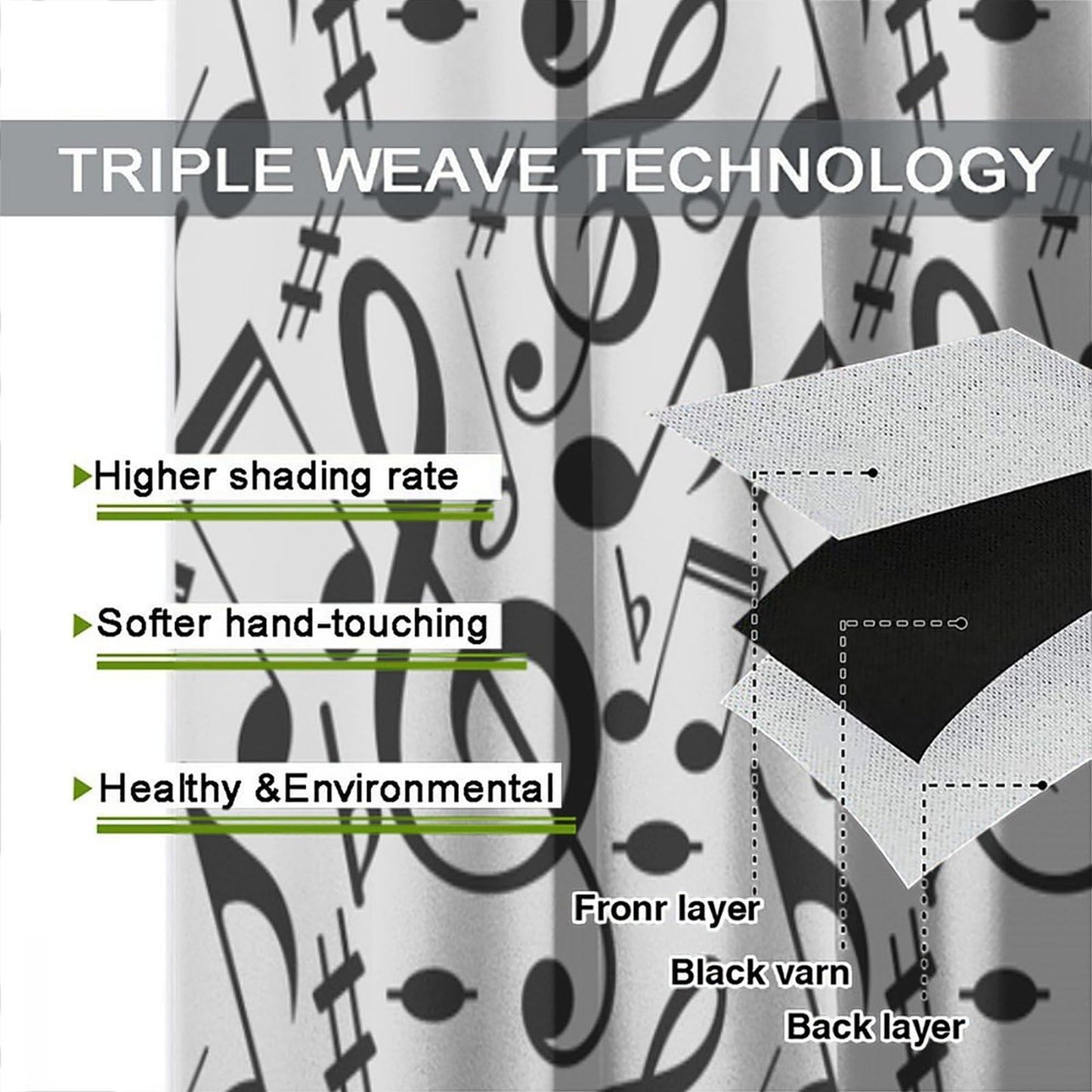FAOTELY Music Curtains Sketchy Musical Notes and Melody Fine Arts Theme Pattern Blackout Window Drapes for Bedroom Living Room Kitchen Cafe Decor （W21xL45 Inch） x2 Decor