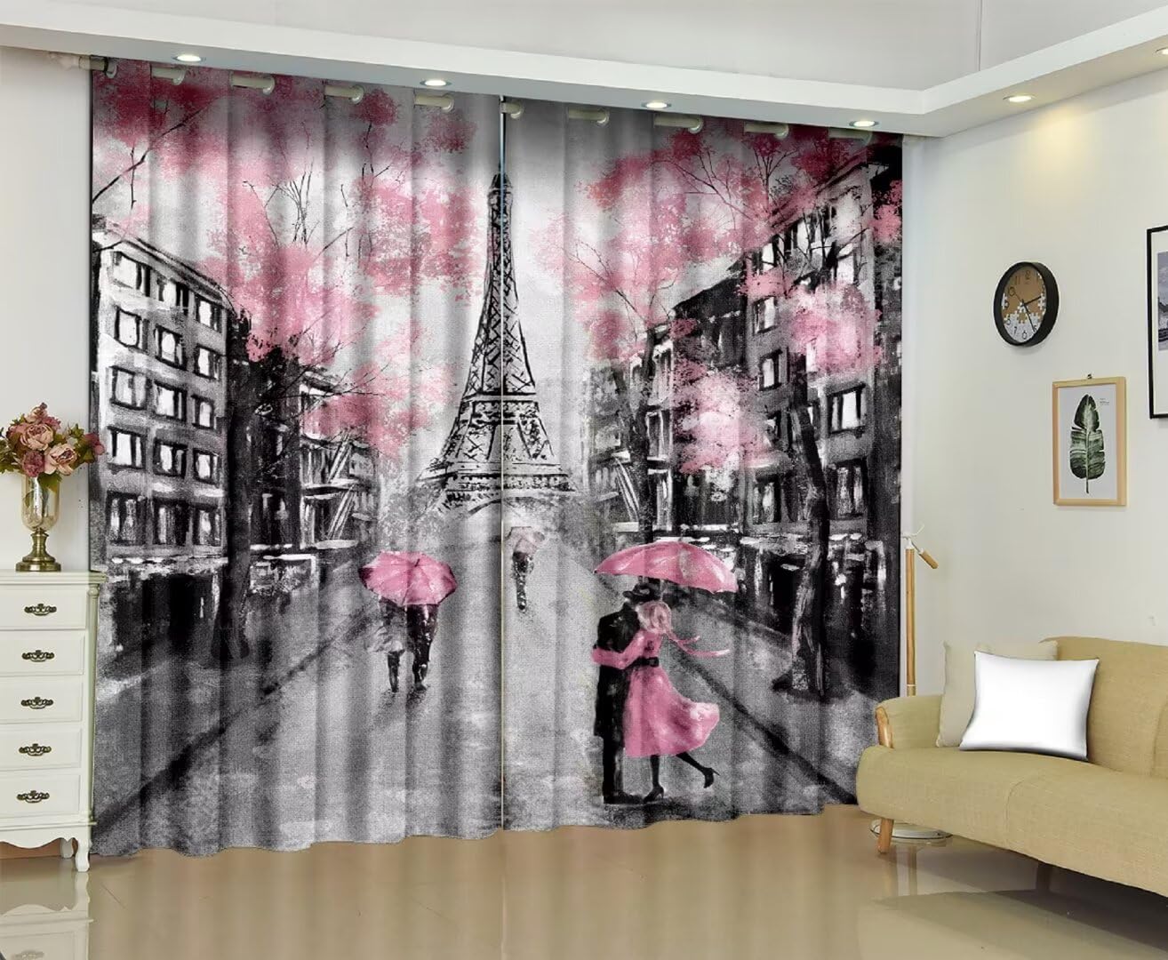 kxry Pink Paris Eiffel Tower Blackout Curtains for Bedroom Living Room French Style Darkening Grommet Curtain 63 Inches Long Window Drapes Treatment Room Decor,2 Panels Set, 42''W x 63''L
