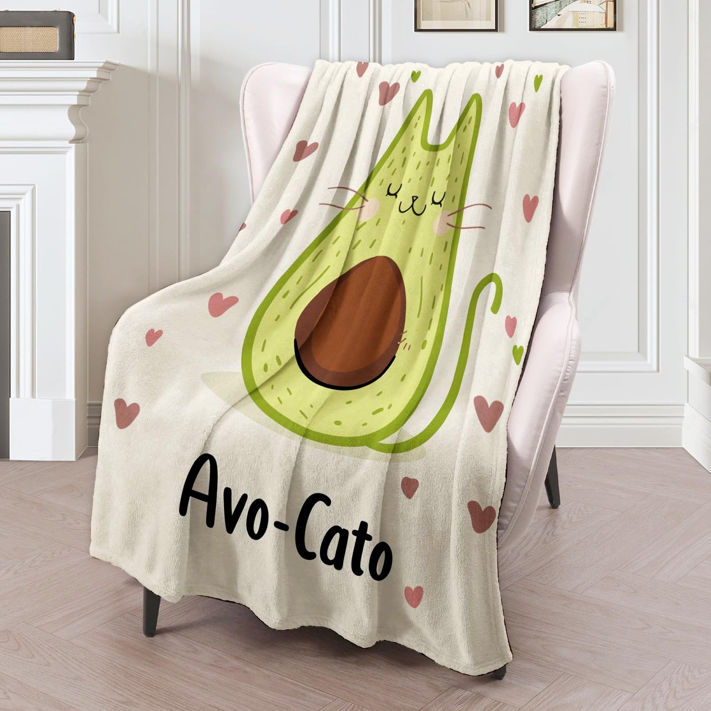AVO-Cato Cute Avocado Cat Plush Flannel Throw Blanket - Soft, Comfy, Lightweight, Warm & Fuzzy - Ideal for Couch, Bedroom, Travel & Outdoors - Great for All 60×50in