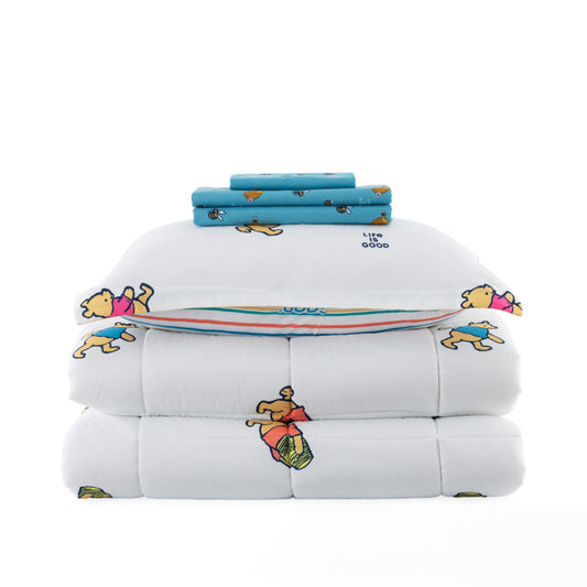 Berkshire LIG Printed Reversible Microfiber Comforter Set–5-Piece, Ultra Soft All-Season Bedding for Kids, Wrinkle & Fade Resistant, Twin, Dancing White