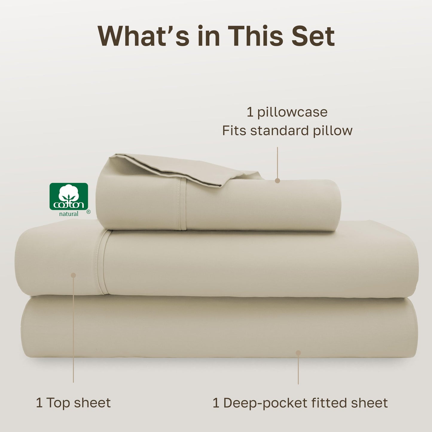 California Design Den Soft 100% Cotton Bed Sheets Twin Size Set, 400 Thread Count Good Housekeeping Award Winner, Silky Smooth Sateen, Breathable and Durable Twin Bedding Set - Beige