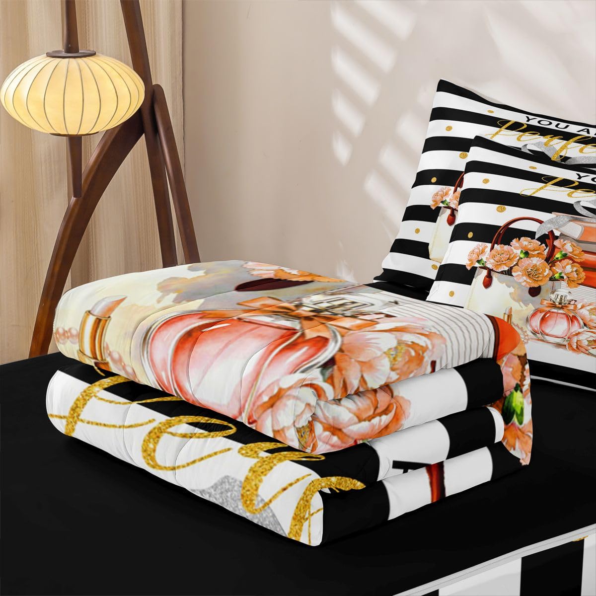 Feelyou Book Comforter Set Full Size Zipper Bedding Set for Girls Boys White Black Orange Comforter with Fitted Sheet, Pillowcases Perfume Zipper Bedding Soft Breathable Bed in a Bag