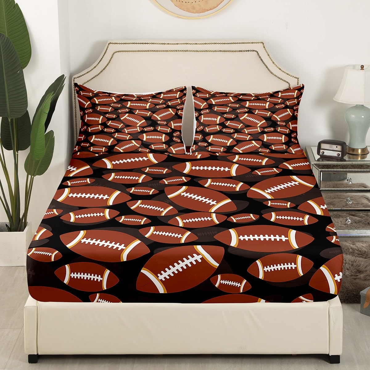 Feelyou Football Bed Sheets Sports Theme Bed Sheet Set for Kids Boys Girls Rugby Game Bedding Set Ball Games Competition Fitted Sheet Bedroom Collection 3Pcs Full Size