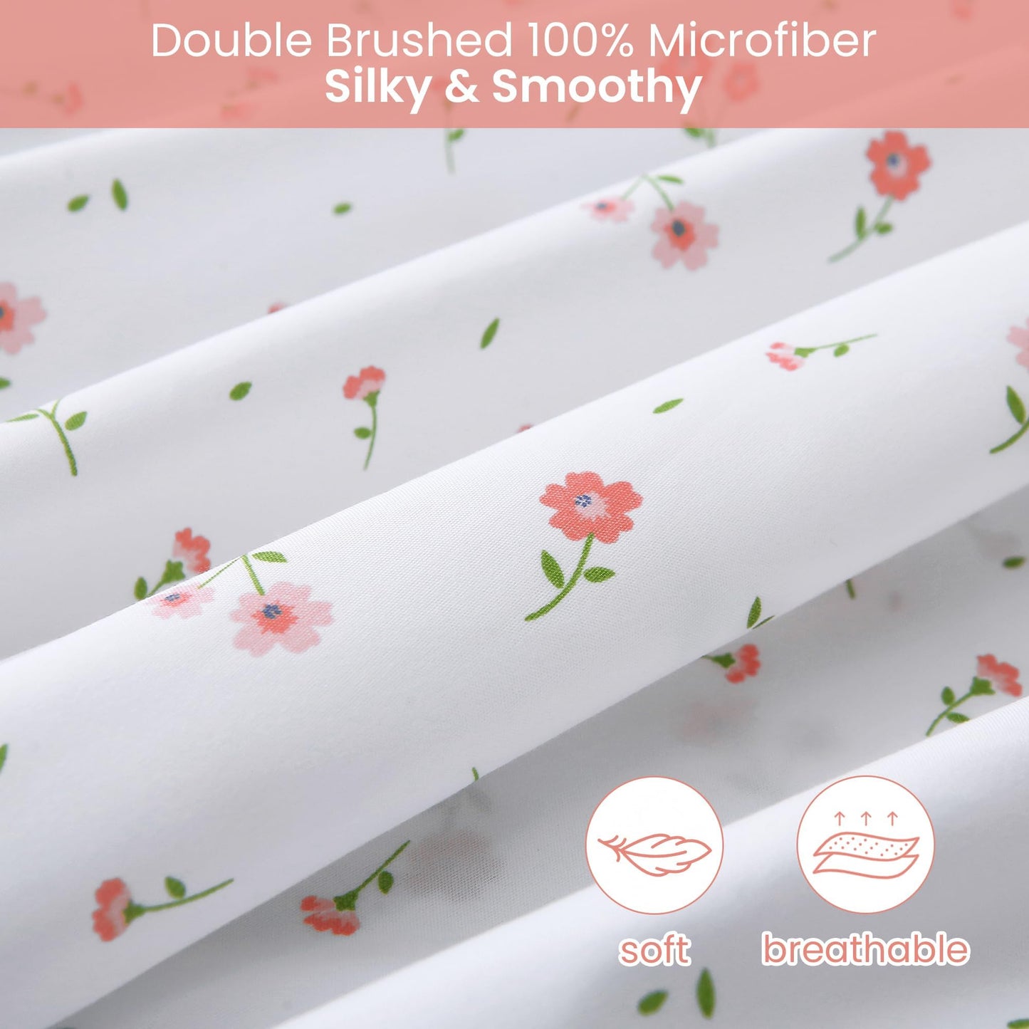 Softan Pink Floral Queen Sheet Set Flower Bed Sheets Queen Size - 4 Piece Microfiber Patterned Fitted Bed Sheets with 15" Deep Pocket, Cozy Cute Pink Flower Sheets and Pillowcase Set