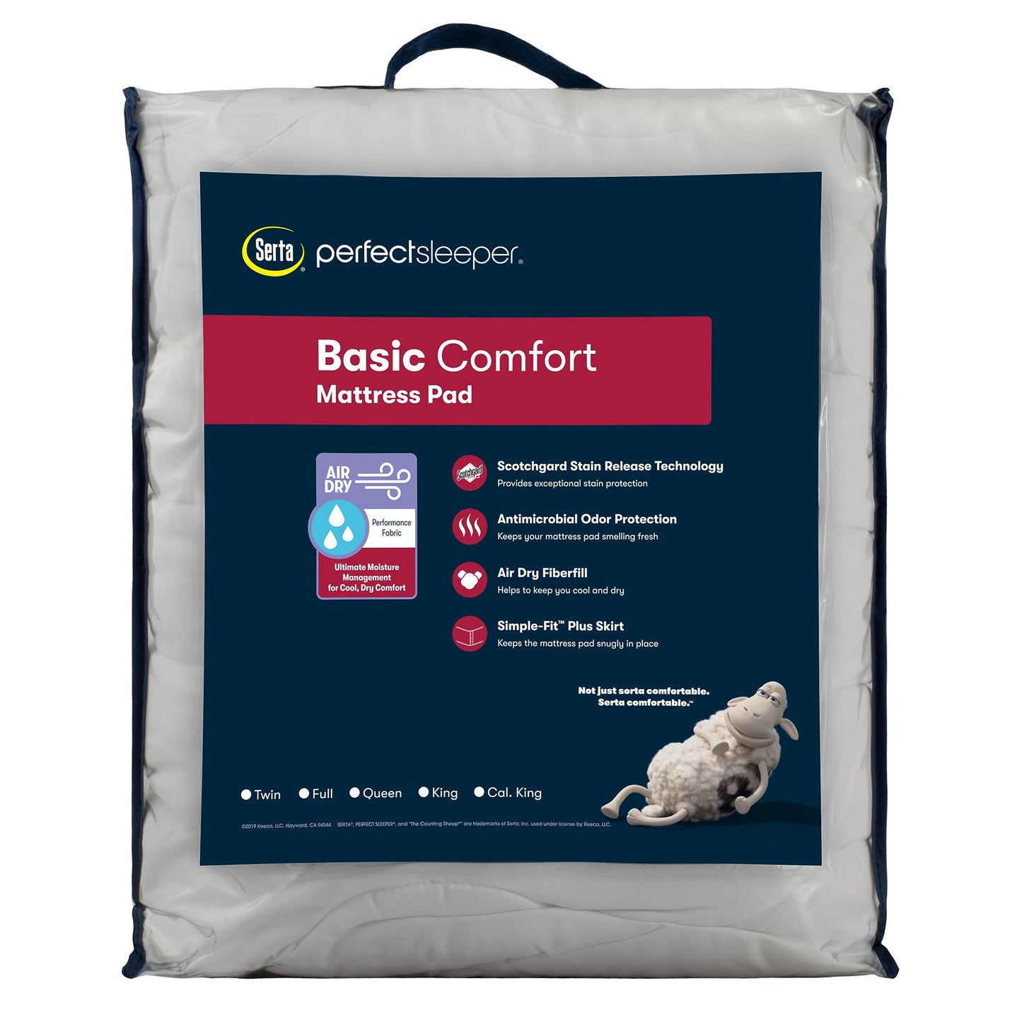 Serta Air Dry Basic Comfort Performance Fabric Quilted Mattress Pad, Cooling and Breathable Mattress Cover, Moisture Wicking Protection with 15" Deep Pocket, Full, White