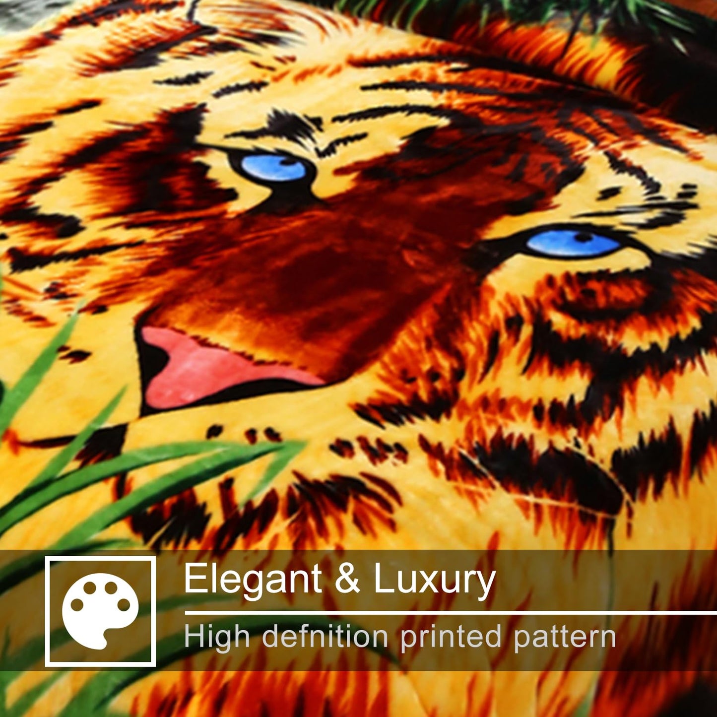JYK Soft Fleece Bed Blanket Queen Size 5LB, Korean Style 2 Ply Reversible 520GSM Silky Plush Blanket Microfiber, Warm Cozy Blanket for Autumn, Winter 75x87 Inches - Green Tiger/Brown Tiger