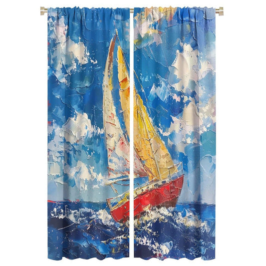 TOWINSFB Beautiful Sailboat Blackout Curtains for Bedroom Living Room, Nautical Ship Blue Sky Seaside Scenery Thermal Insulated Room Darkening Curtain- 2 Panels, Each 21" W x 63" L