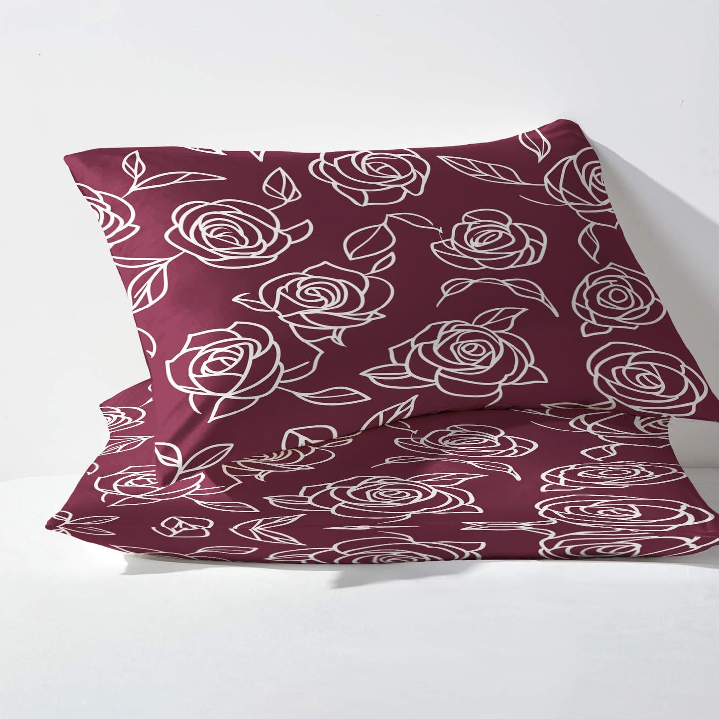 NOGAWA Burgundy Rose Bed Sheets, Abstract Floral Sheets, Bedroom Decor, Queen Sheets Set Flower, Bedding Sheets, 16 Inch Deep Pocket Fitted Sheet, Flat Sheet, Pillowcases