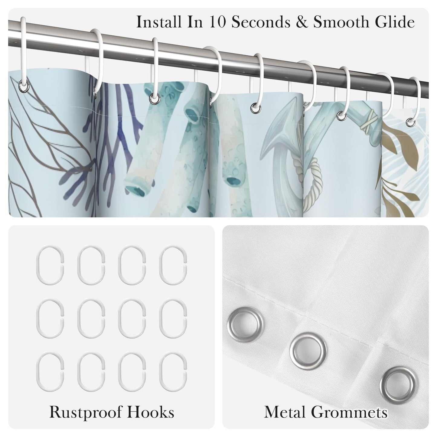 NAEMBCU Sea Turtle Shower Curtain with Hooks - 72x72 Inch Waterproof Fabric Ocean Bathroom Curtain with Coastal Marine Life Design, Bath Curtain for Beach Nautical Hotel House Decor