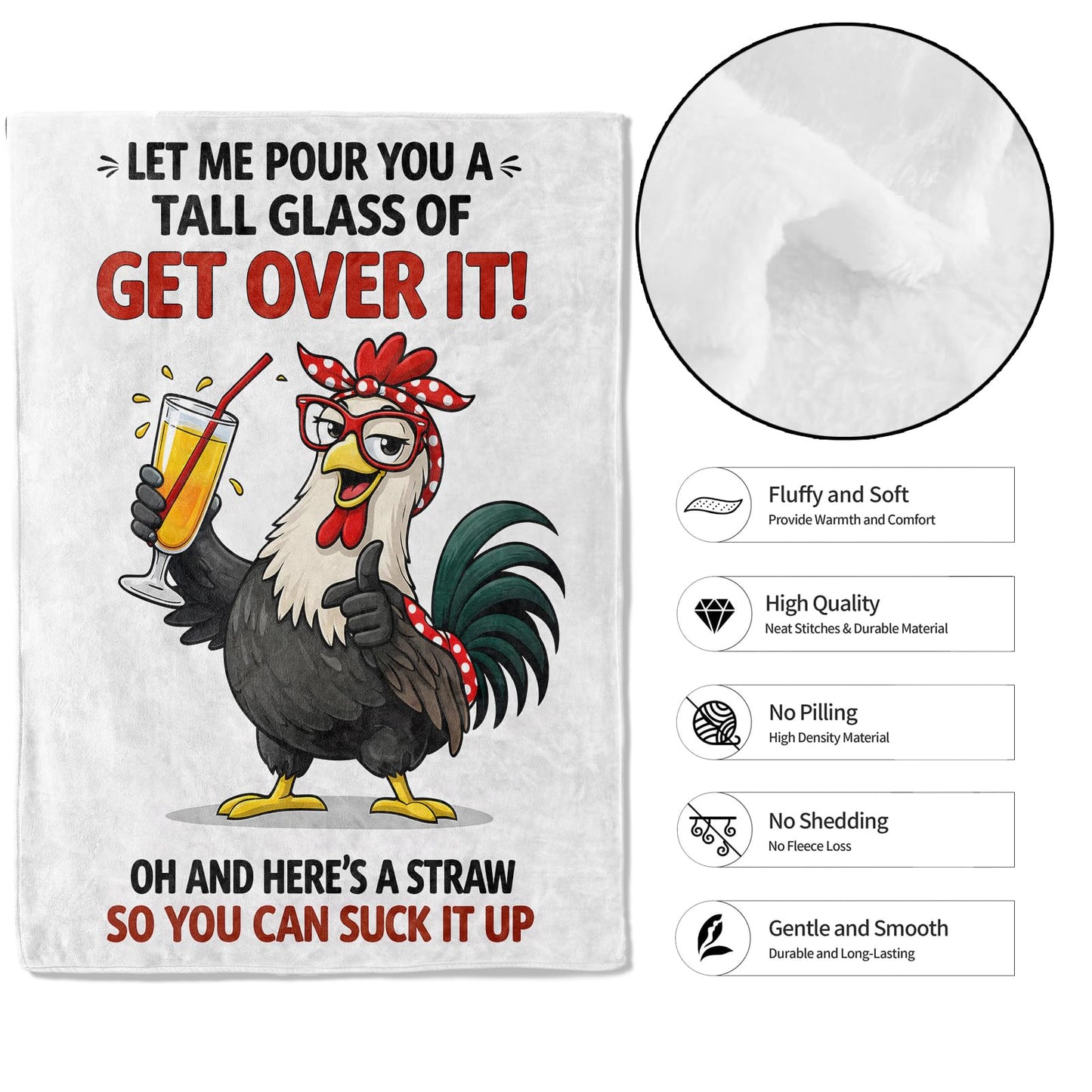 MIEPOS Funny Chicken Quote Blanket Soft Lightweight, Cartoon Farm Style Flannel Throw Blankets for Couch Sofa Camping Office Travel Home Bedroom Decor, Kids Women Gifts 60"X50"
