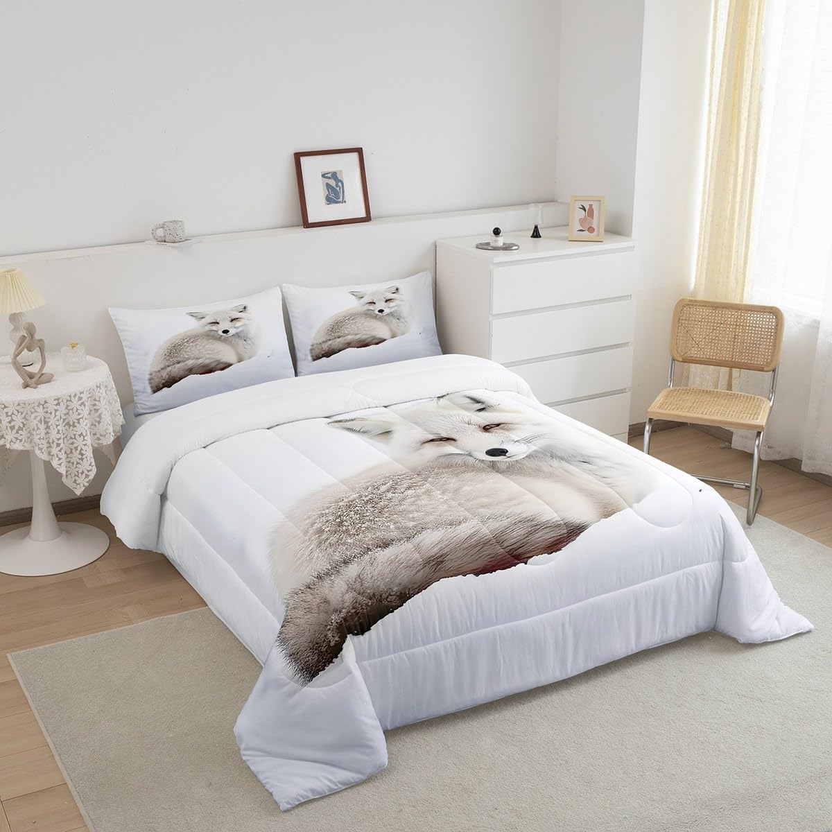 Feelyou Fox Comforter Set Arctic Fox Bedding Set for Kids Boys Girls Cute Animal Comforter Wildlife Quilt Set 1 Comforter Set with 1 Pillowcase Twin Size