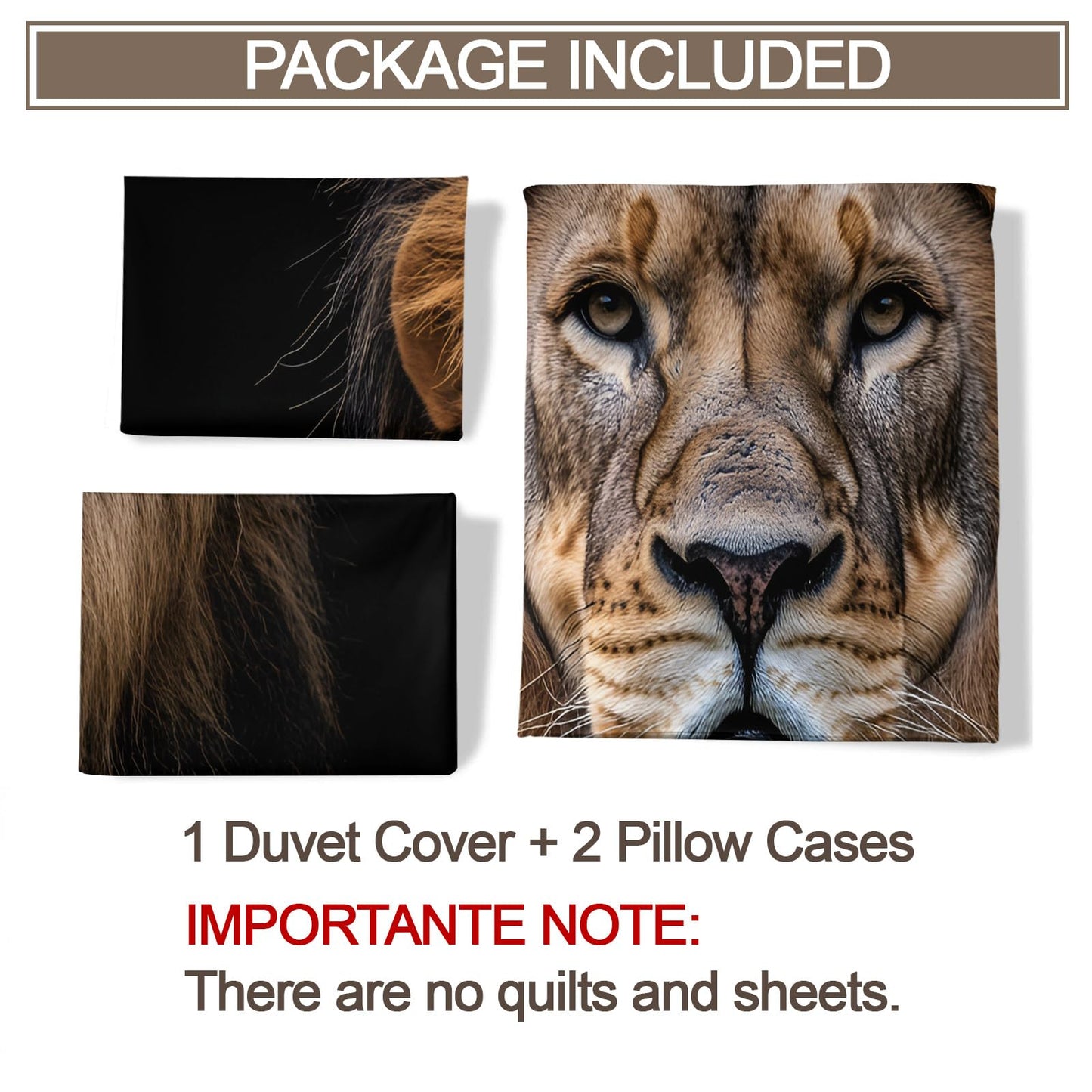 PAISUOQ Lion Duvet Cover, Animal Portraits Bedding & Duvet Cover King, African Lion Comforter Set with Zipper, 3 Pieces with 2 Pillowcases, Bedroom Decor & Gifts