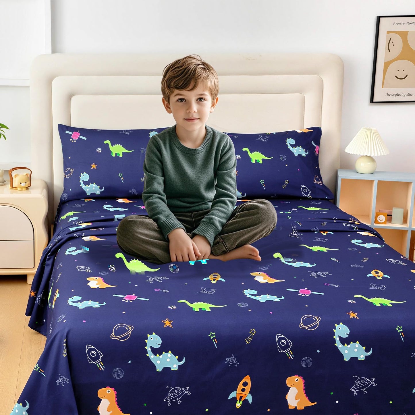 MICORAL Kids Twin Sheet Set Dinosaur, 3 Pieces Sheets for Boys & Girls, Soft Printed Microfiber Bed Sheets, Deep Pocket Cozy Toddler Bedding Set