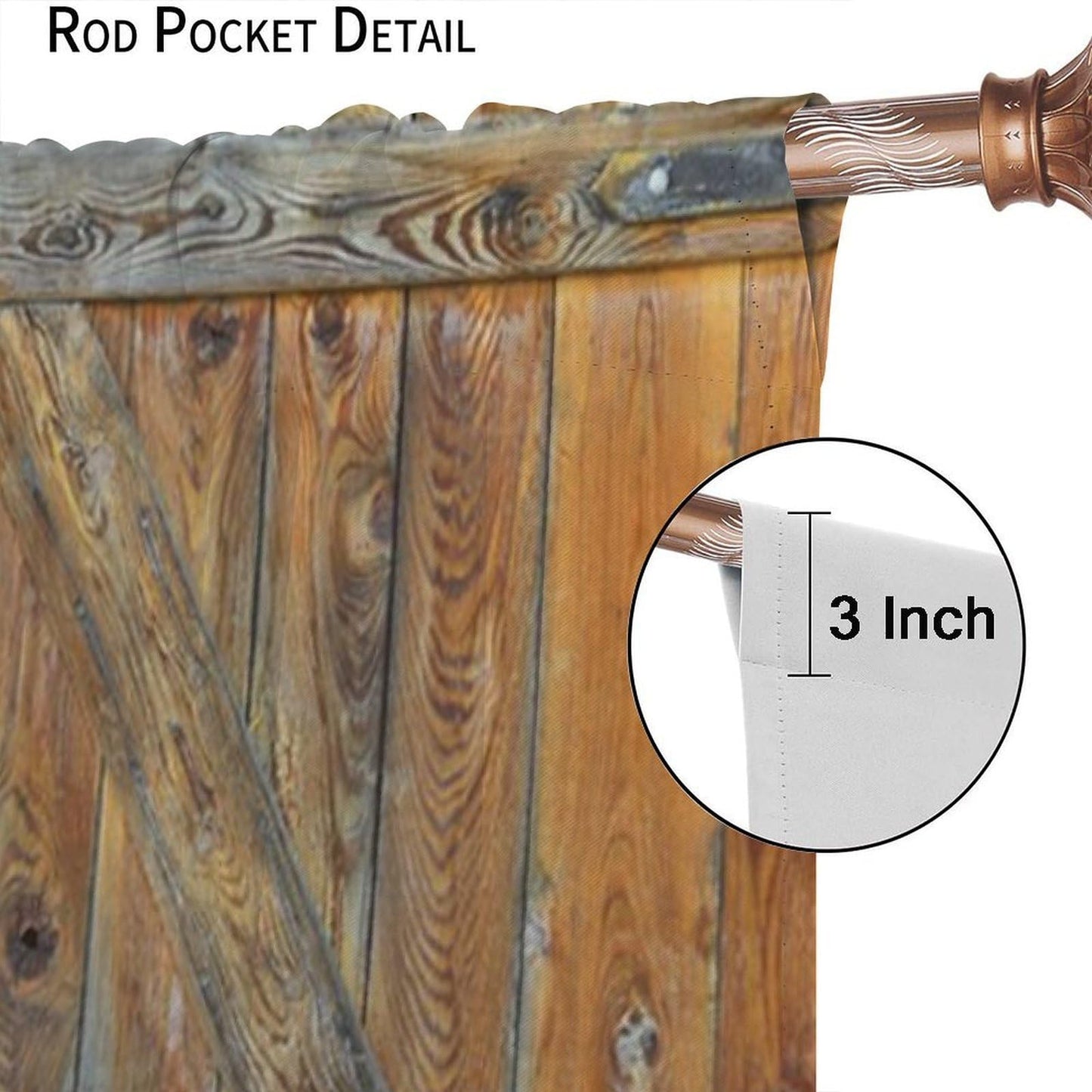 Wood Barn Door Decor Curtain, Retro Rustic Farmhouse Wooden Door Countryside Village Pattern Print Rod Pocket Window Drapes, for Living Room Bedroom Kitchen 42" W X 45" L